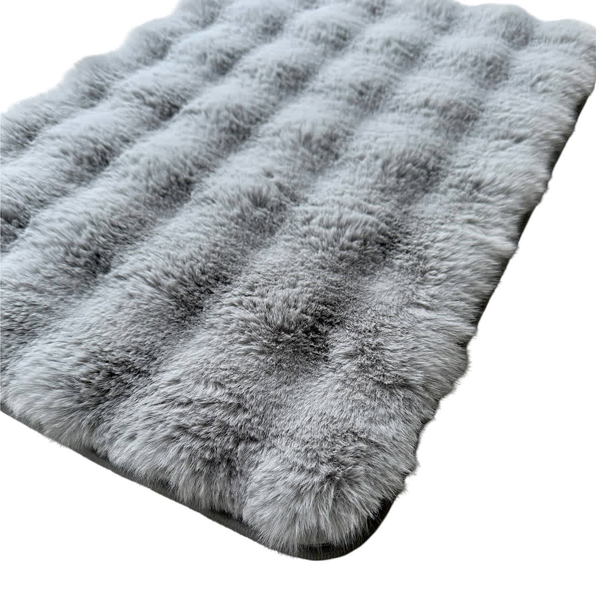 2-Piece Grey Bubble Faux Fur Rug Set