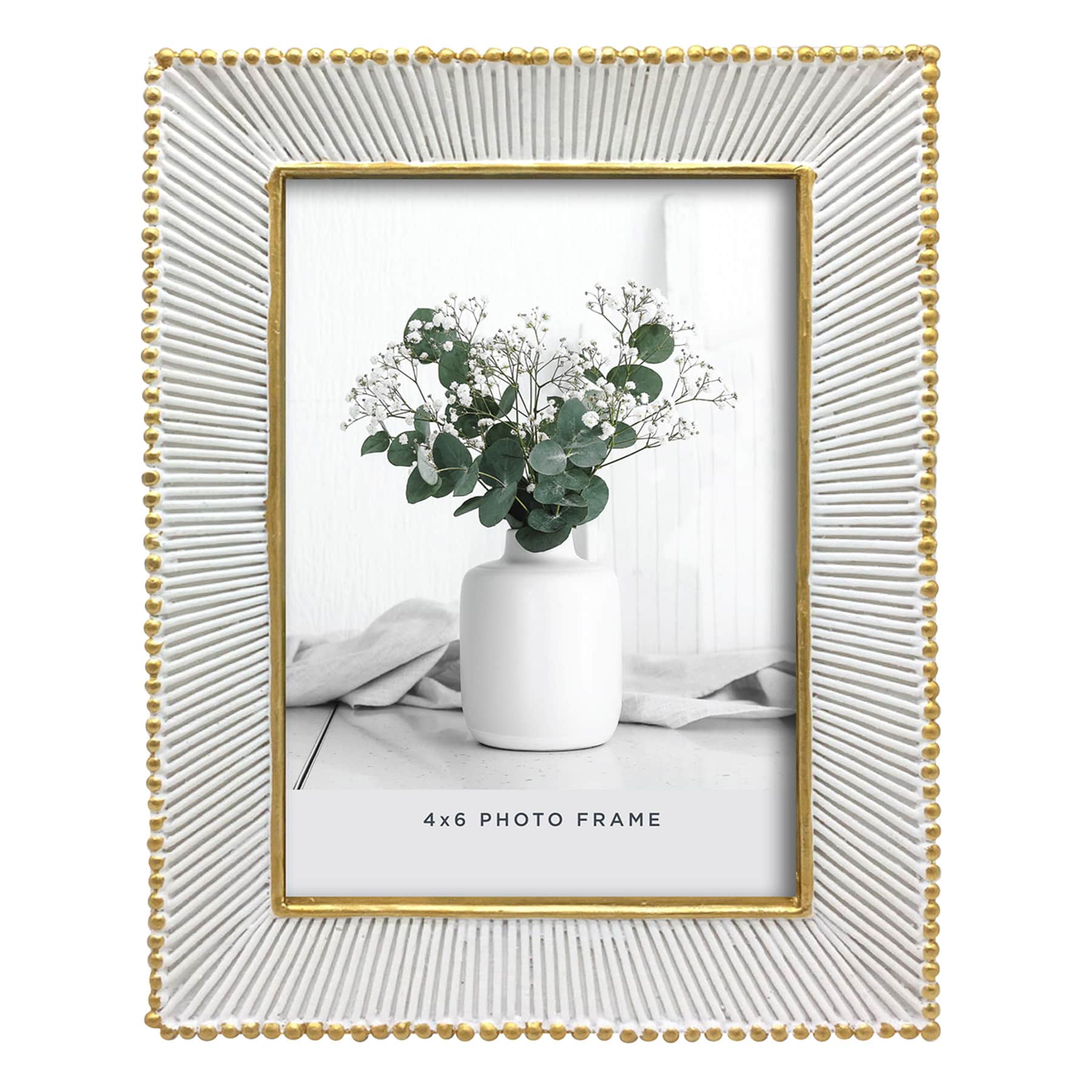 White with Gold Edge Tabletop Picture Frame, 4x6