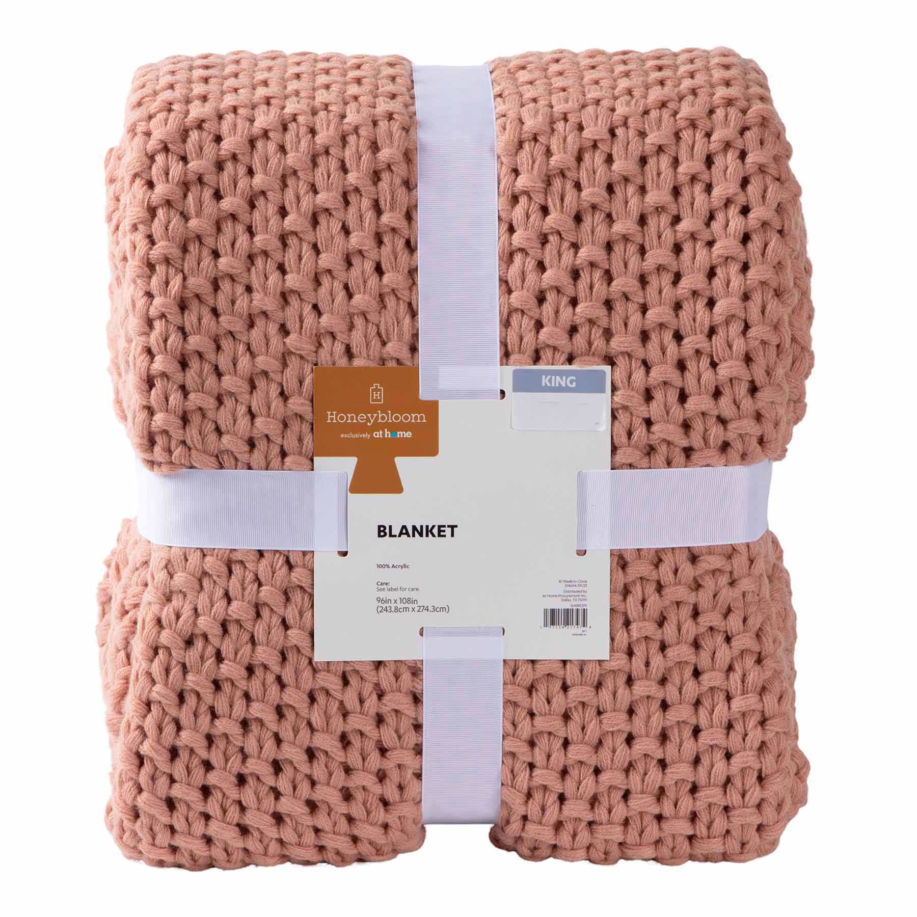 Honeybloom Pink Sweater Knit Bed Blanket, King