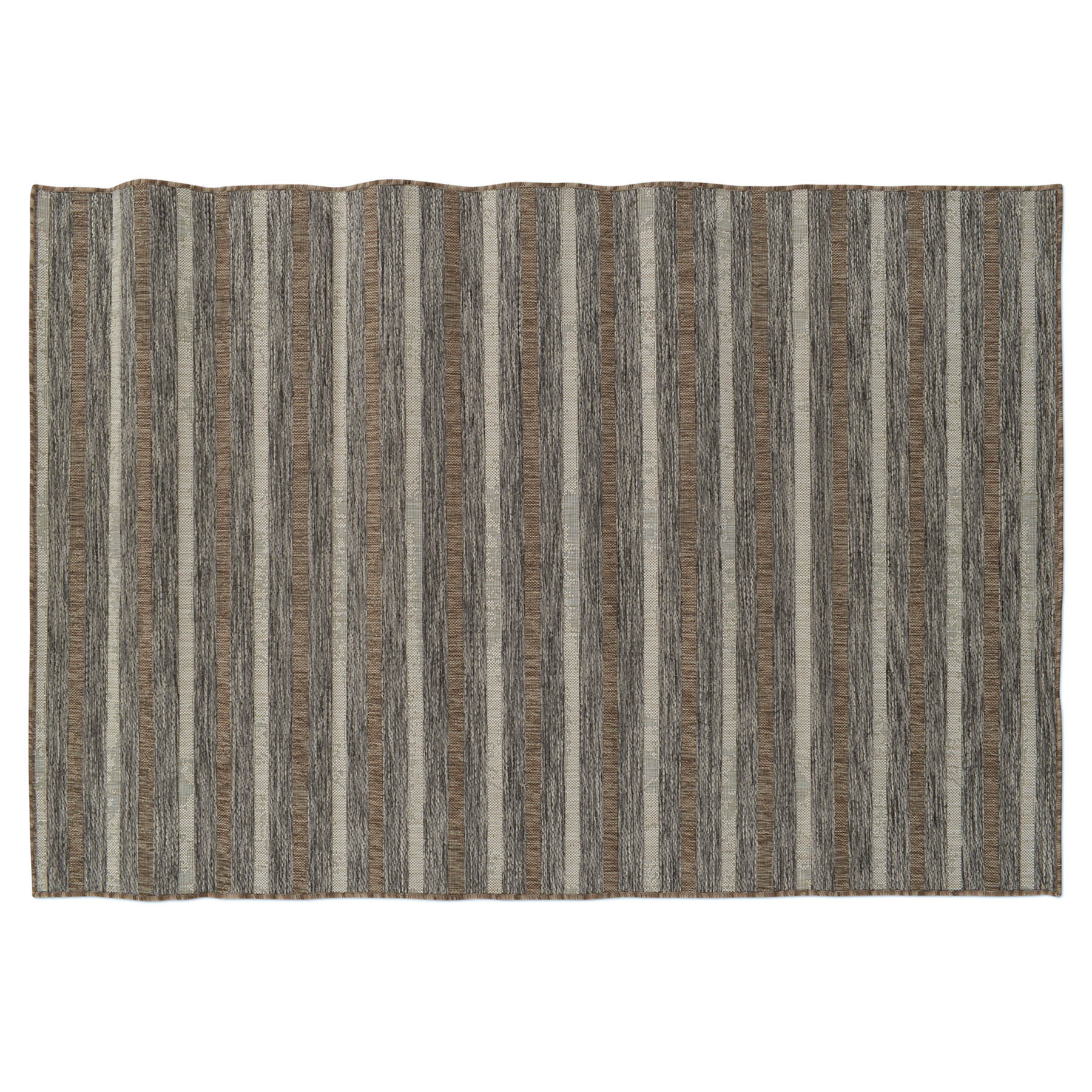(E221) Ivory, Brown & Grey Striped Modern Indoor & Outdoor Accent Rug, 2x4