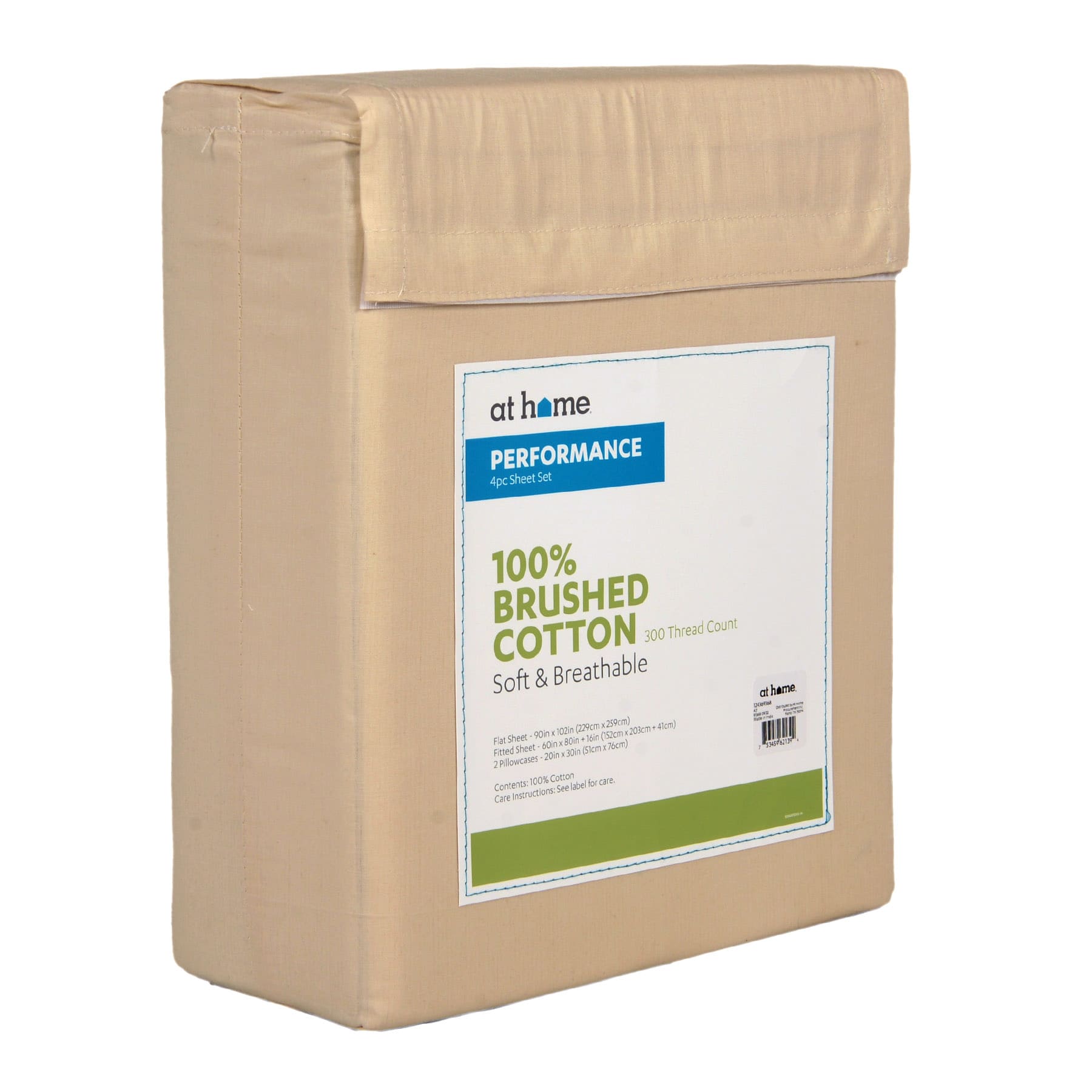 4-Piece Taupe 300 Thread Count 100% Brushed Cotton Percale Sheet Set, Queen