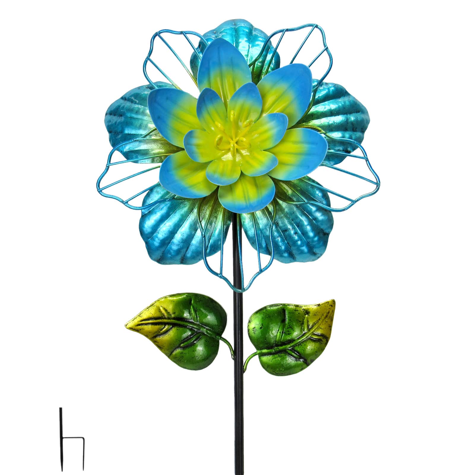 Blue Metal Flower Yard Stake, 31.8"