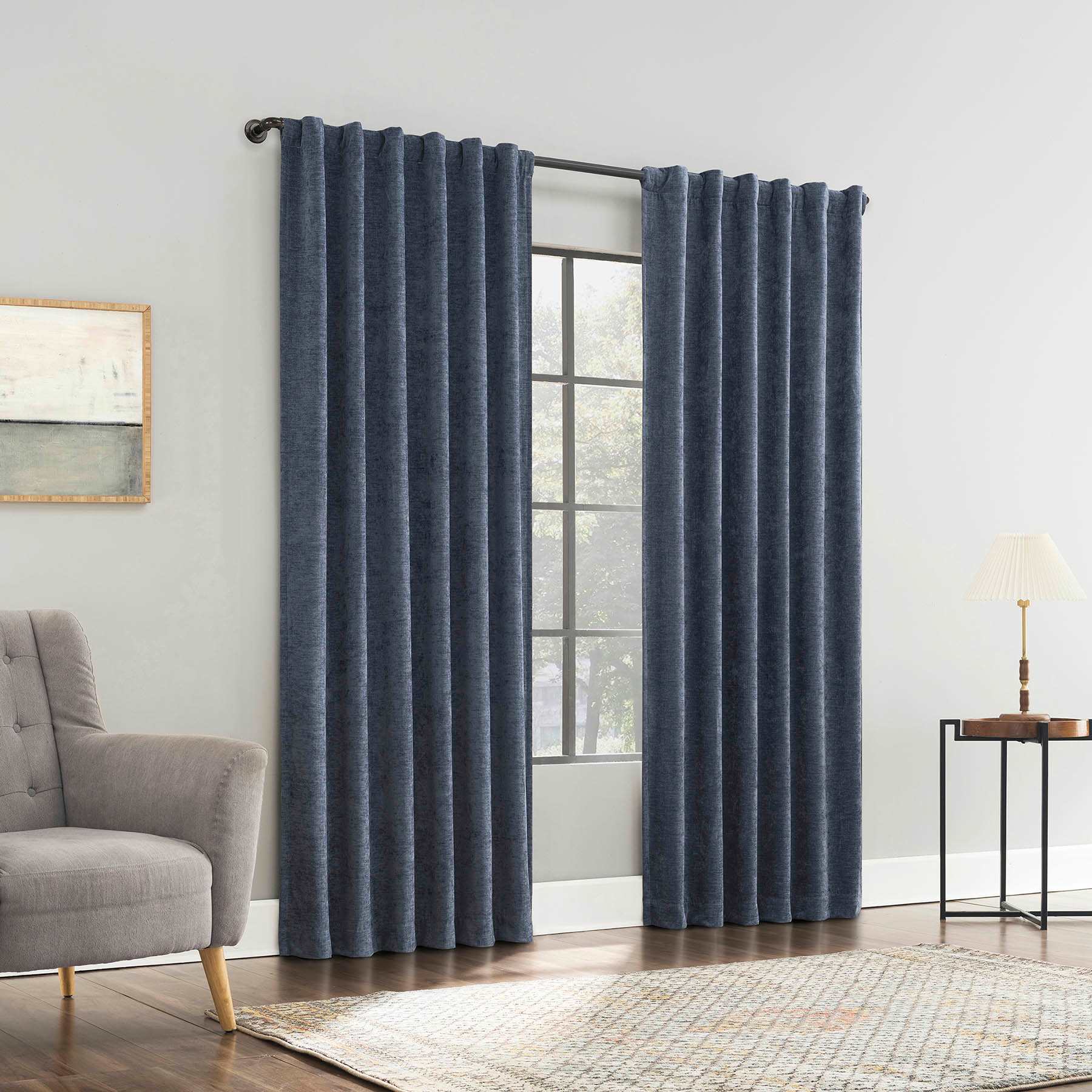 Sun Zero Indigo Velvet Double Magnet Blackout Curtain Panel, 84"