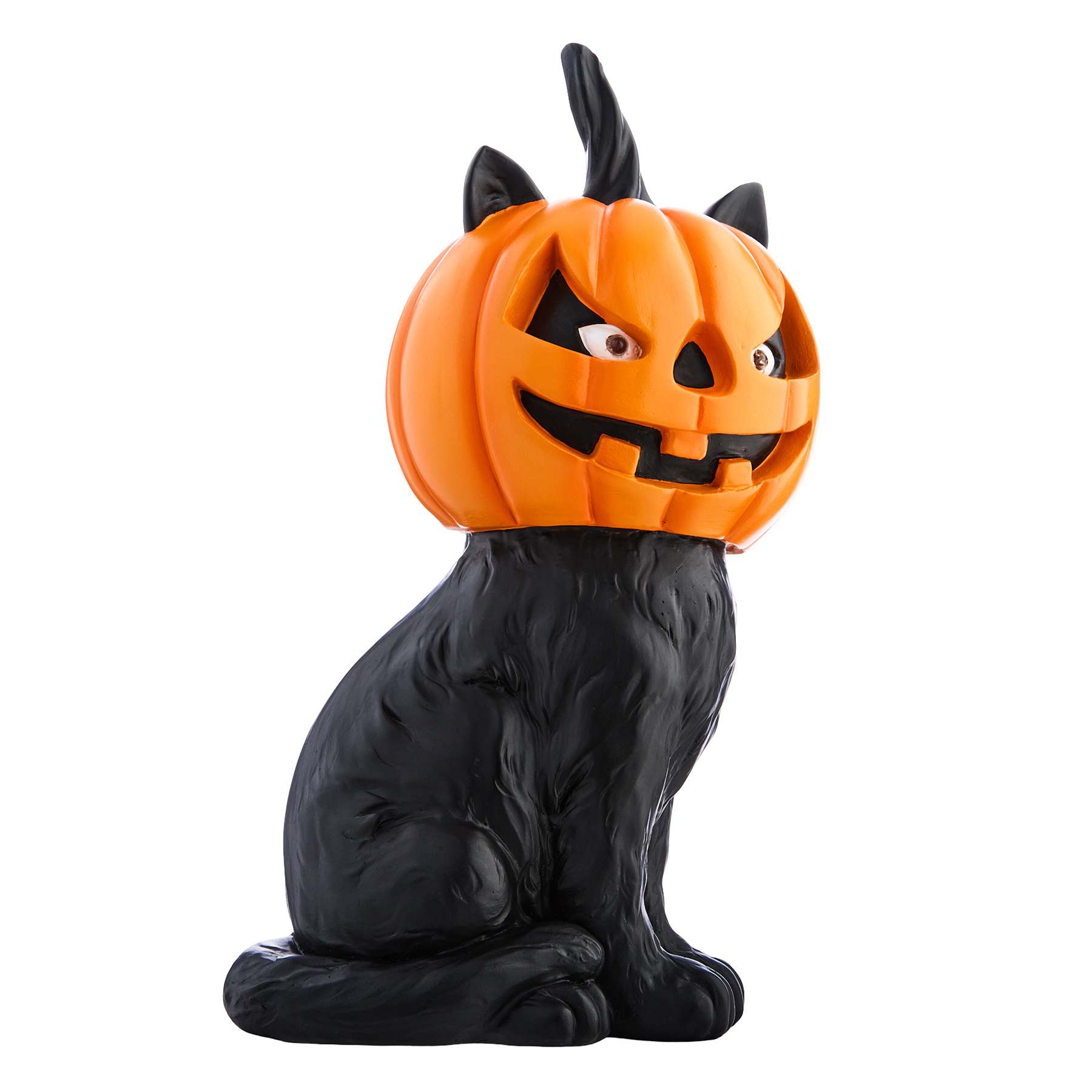 Happy Haunting Sitting Cat with Pumpkin Face