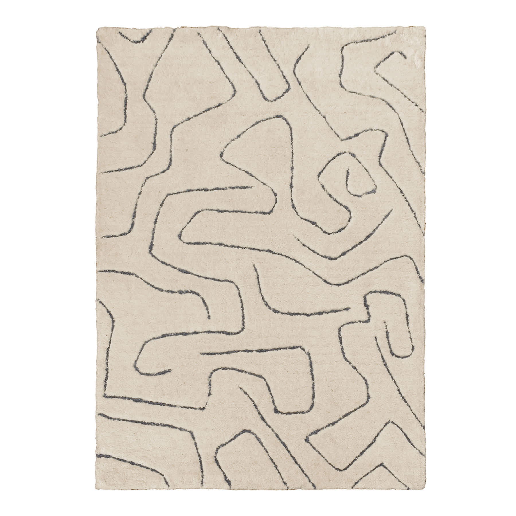 (C189) Crosby St. Ivory Geometric Shag Area Rug, 5x7