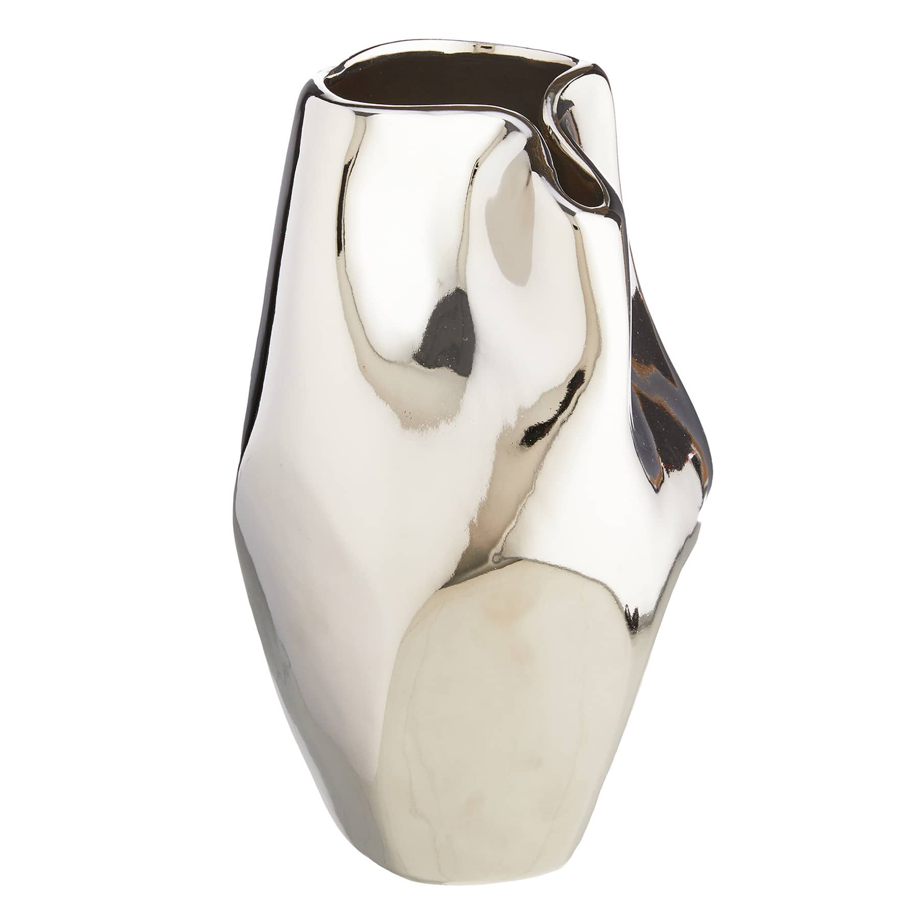 Remi Polished Silver Ceramic Vase, 10"