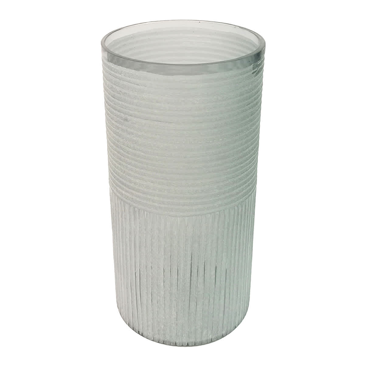 Blue Ribbed Glass Hurricane Candle Holder, 12"