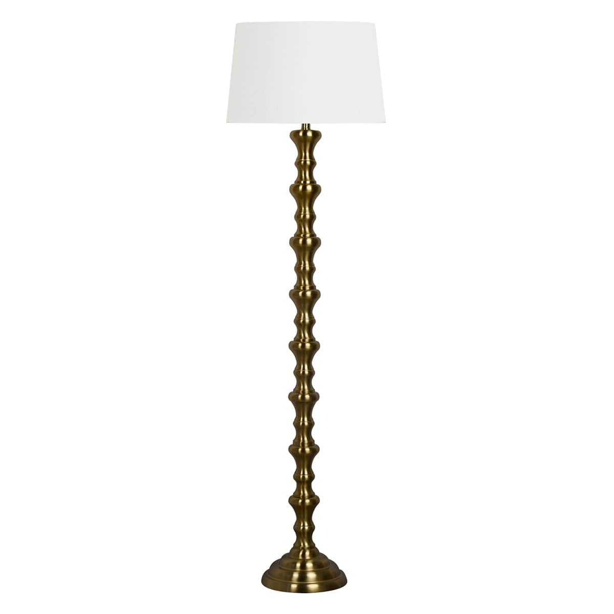 Brass Metal Turned Floor Lamp with Shade, 61"