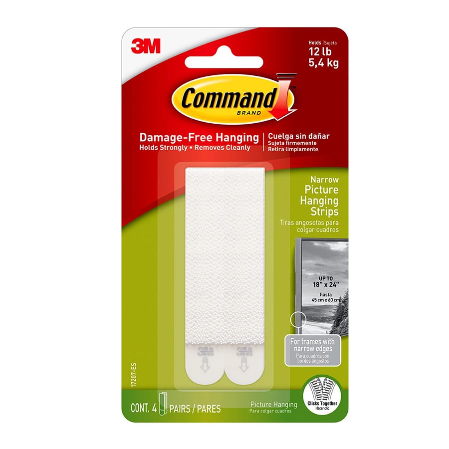 Command? Narrow Picture Hanging Strips, 4-Sets of Strips/Pack, White