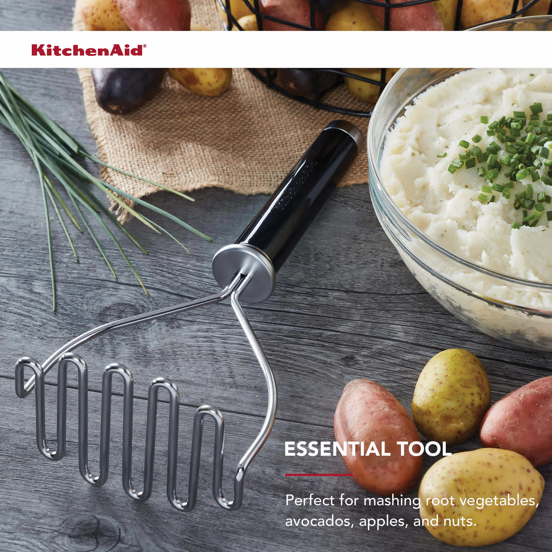 KitchenAid Classic Stainless Steel Wire Masher, Black