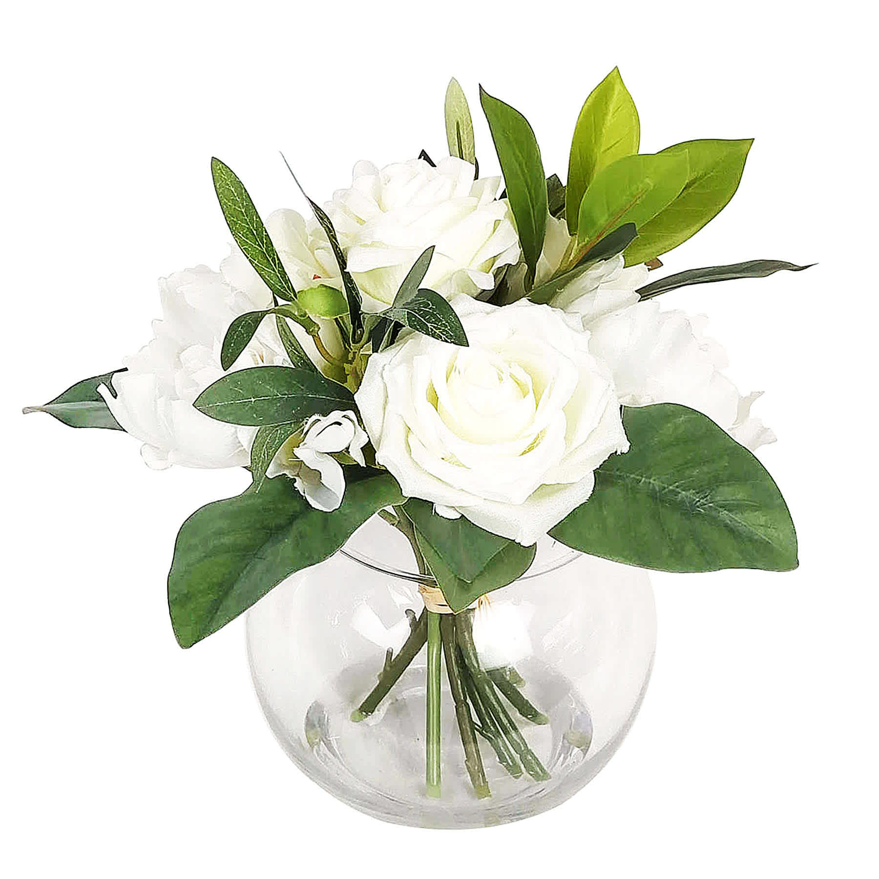 Mixed Peony Floral Arrangement in Glass Vessel, 8"