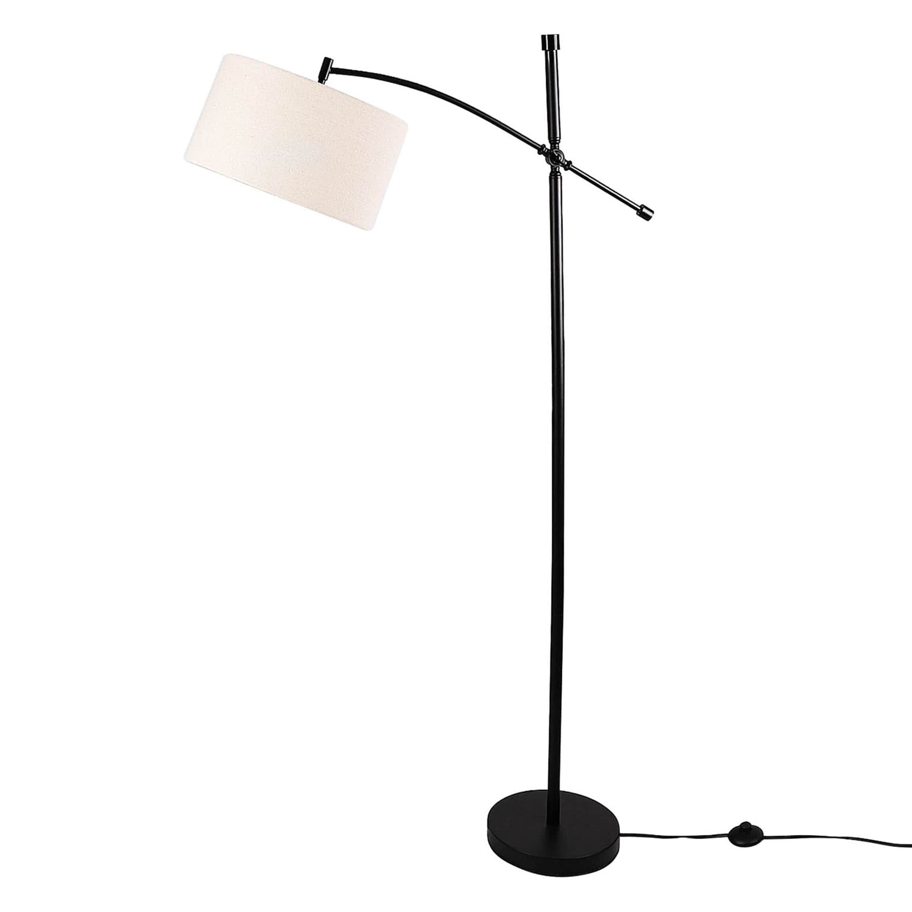Bronze Finish Arc Floor Lamp with Natural Fabric Drum Shade, 68"