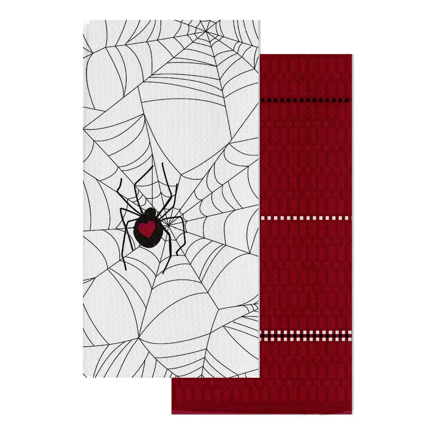 Set of 2 White Spider Web Kitchen Towels