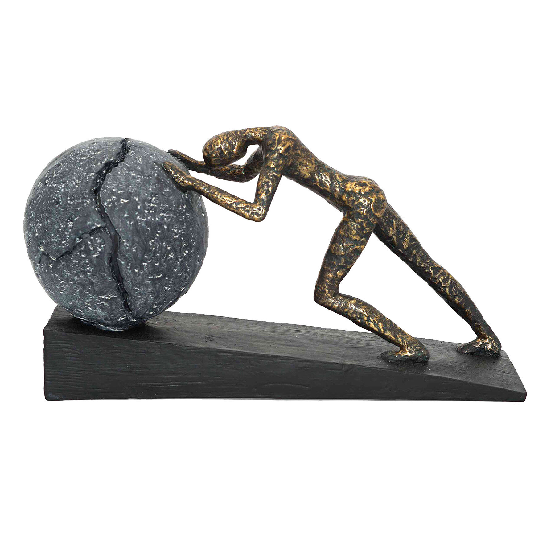 Person Pushing Stone Figurine, 8"