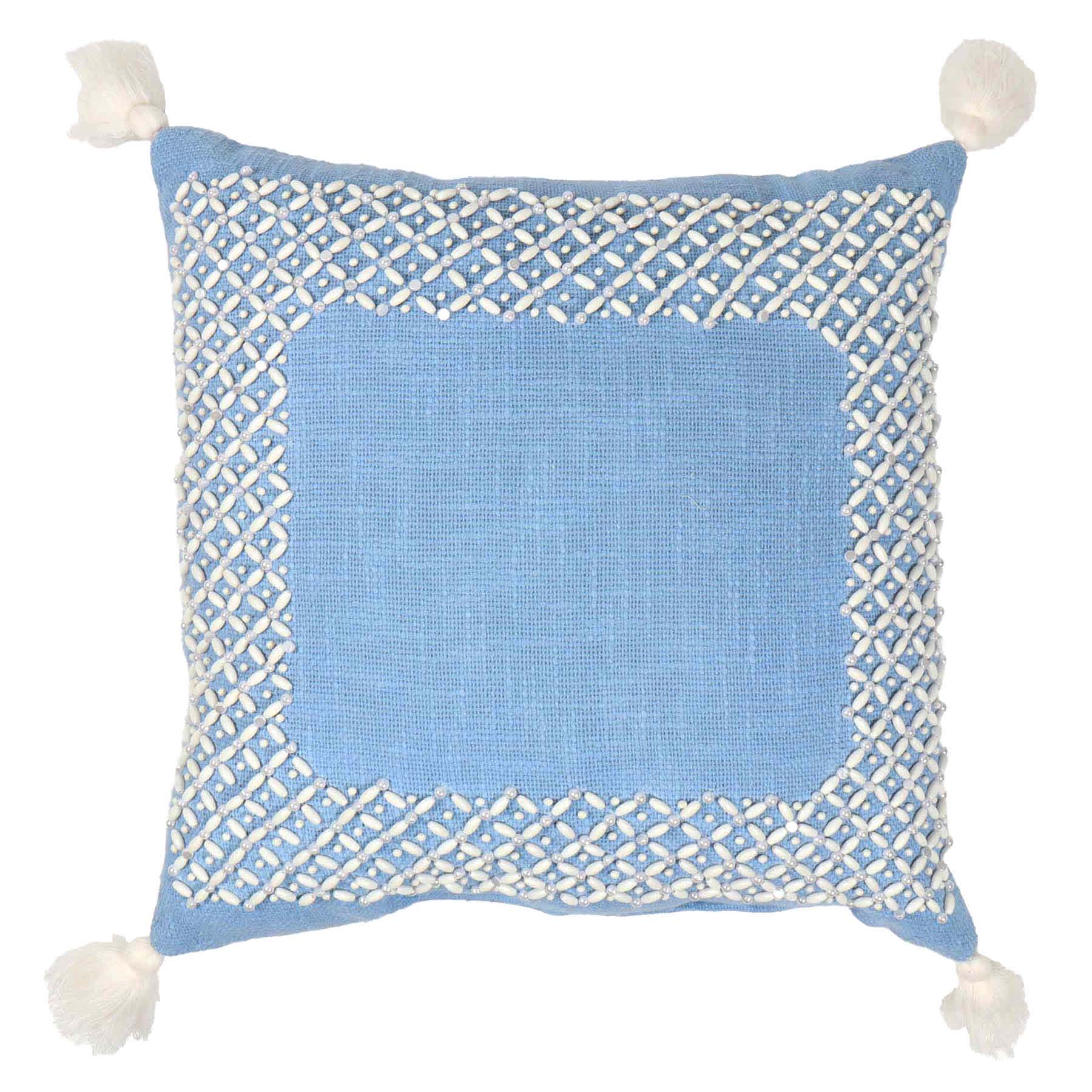Providence Beaded Border Throw Pillow with Tassels, 18"