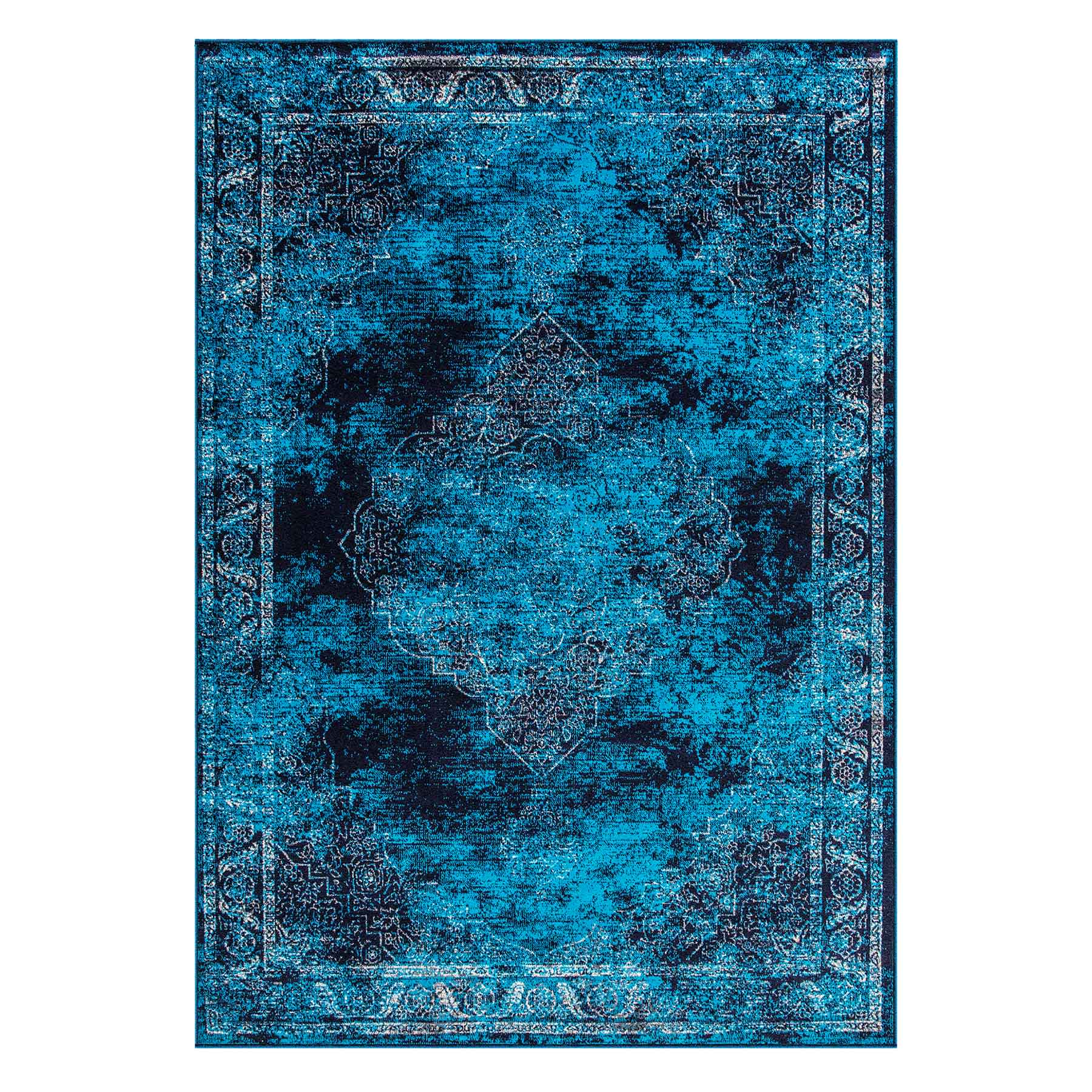 (D416) Antika Navy Vintage Medallion Area Rug, 7x10