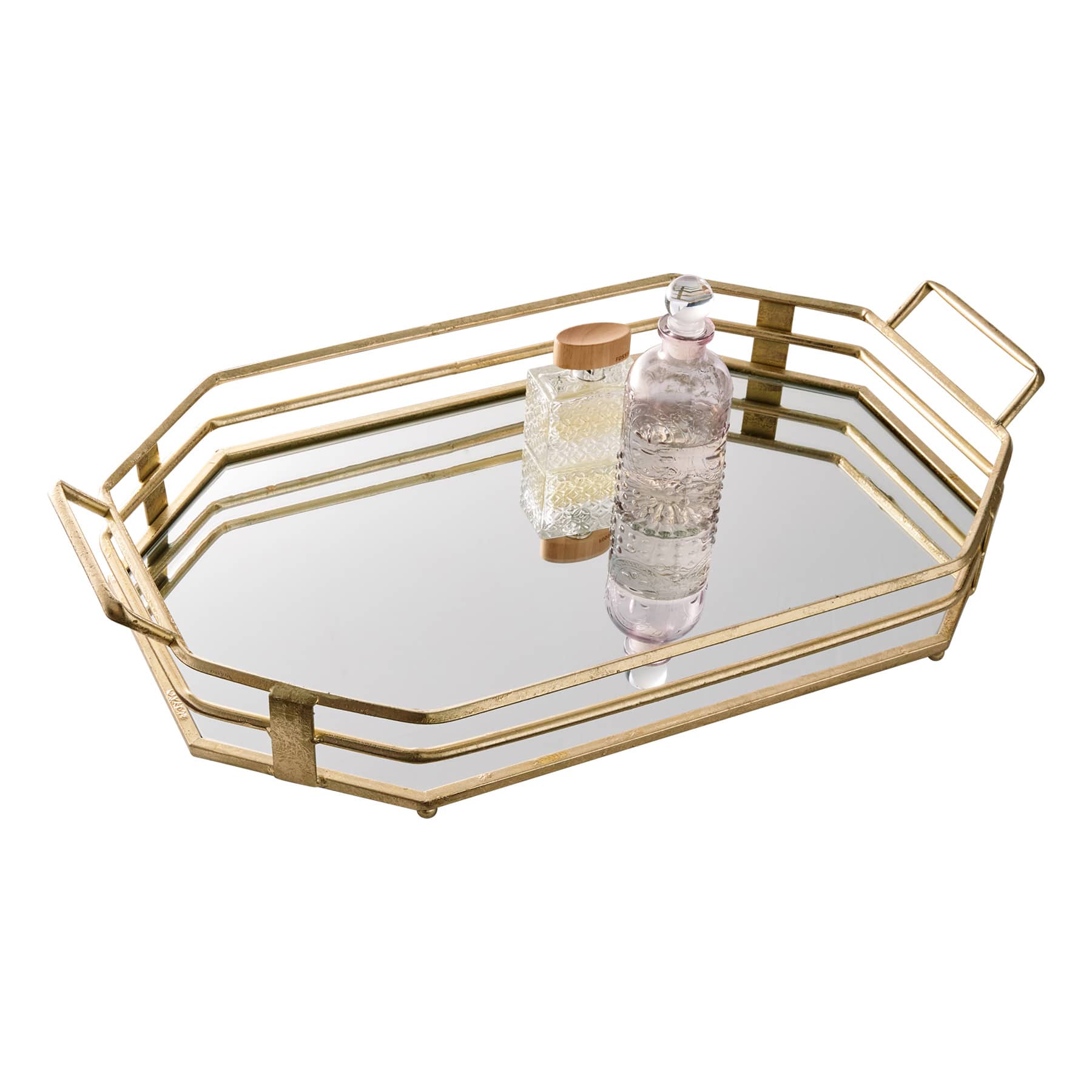 Gold Glass Tray with Mirror Top, 23x13