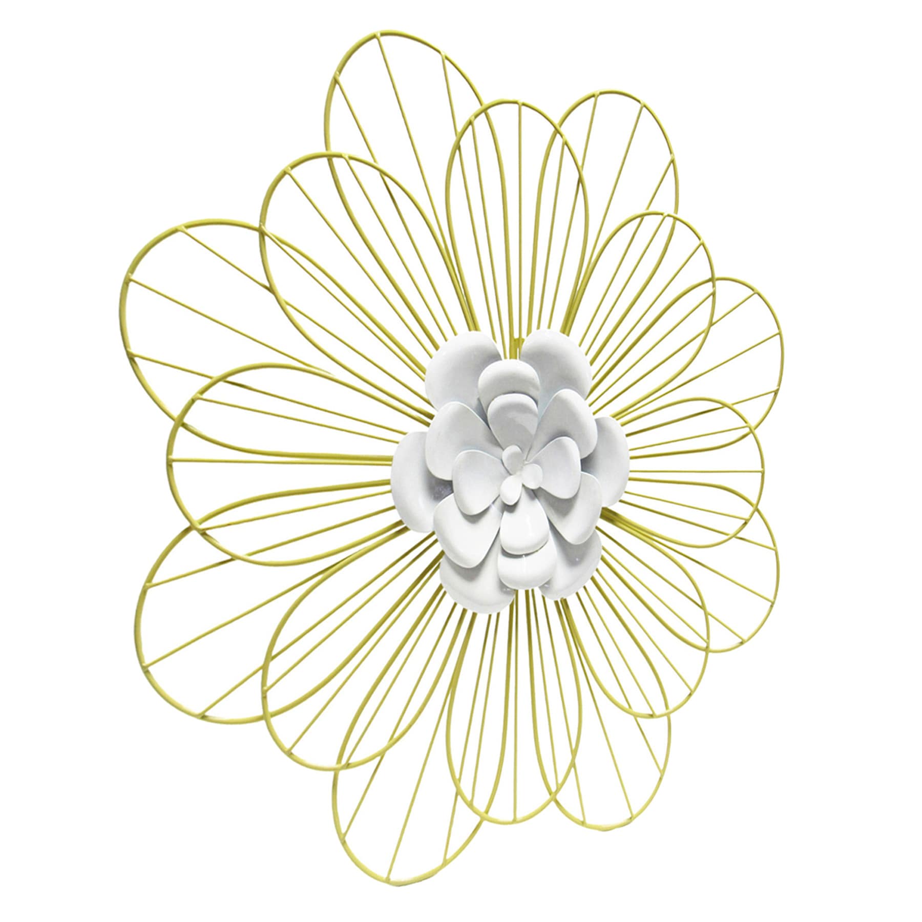 Sunny Club Yellow Metal Wire Flower Outdoor Wall Decor, 18"