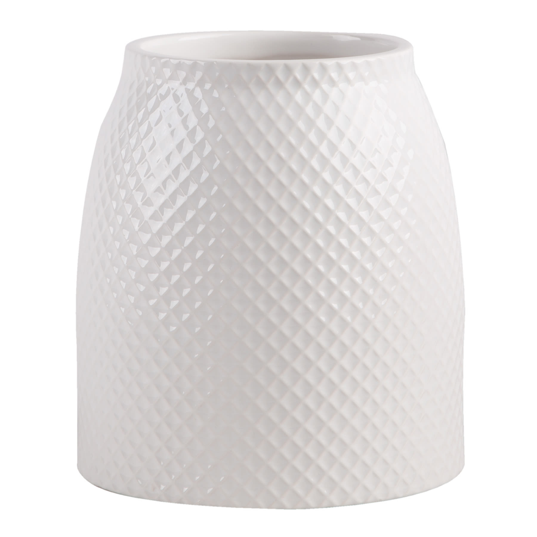 White Lattice Embossed Utensil Crock, 7"