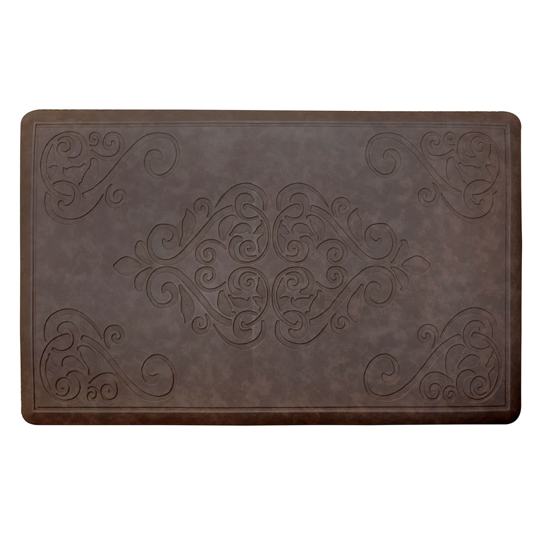 Brown Embossed Scroll Kitchen Mat, 24x36