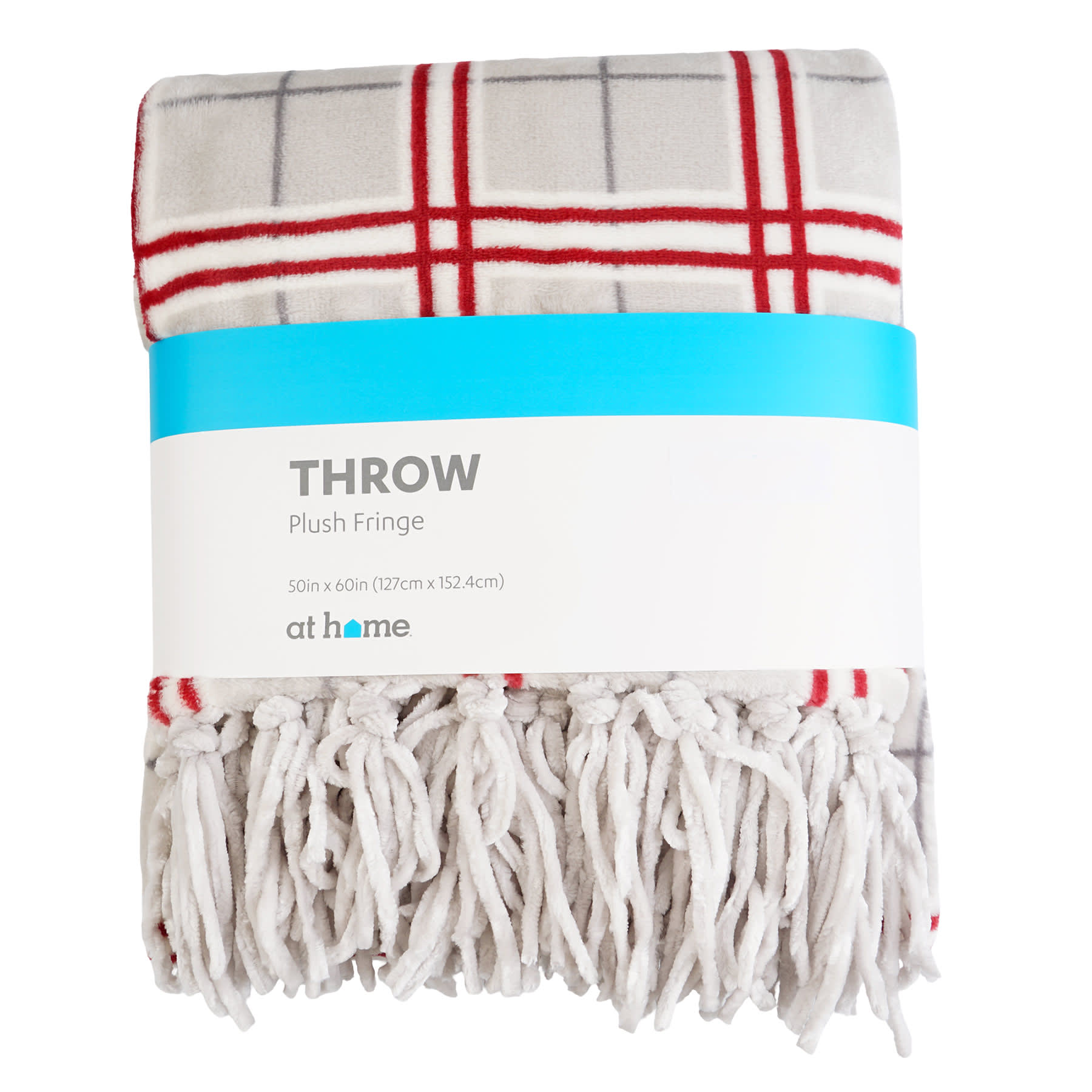 Grey & Red Fringe Throw Blanket, 50x60