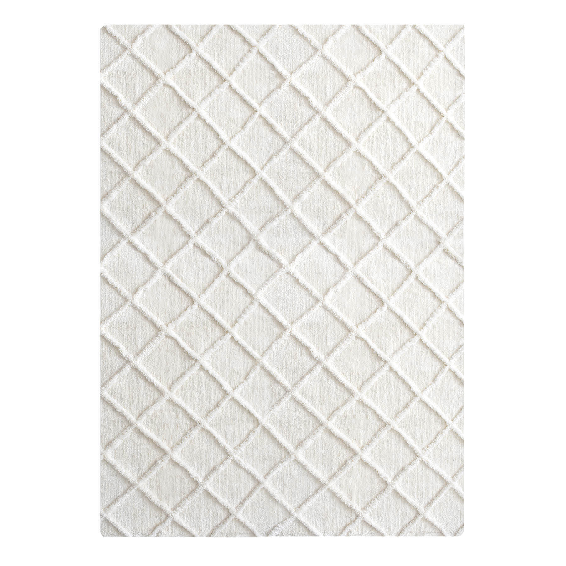 (B813) Ivory Diamond Tufted Shag Area Rug, 5x7