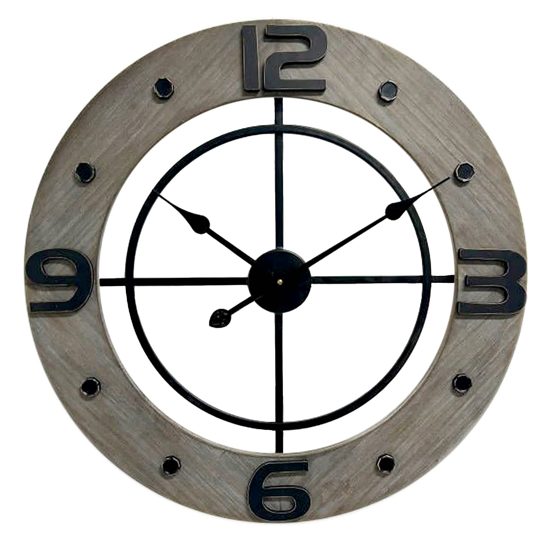 Ty Pennington Grey Arabic Wooden Round Wall Clock, 24"