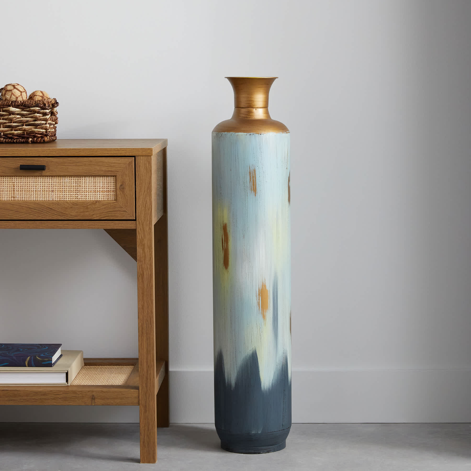 Blue & Gold Metal Floor Vase, 36"