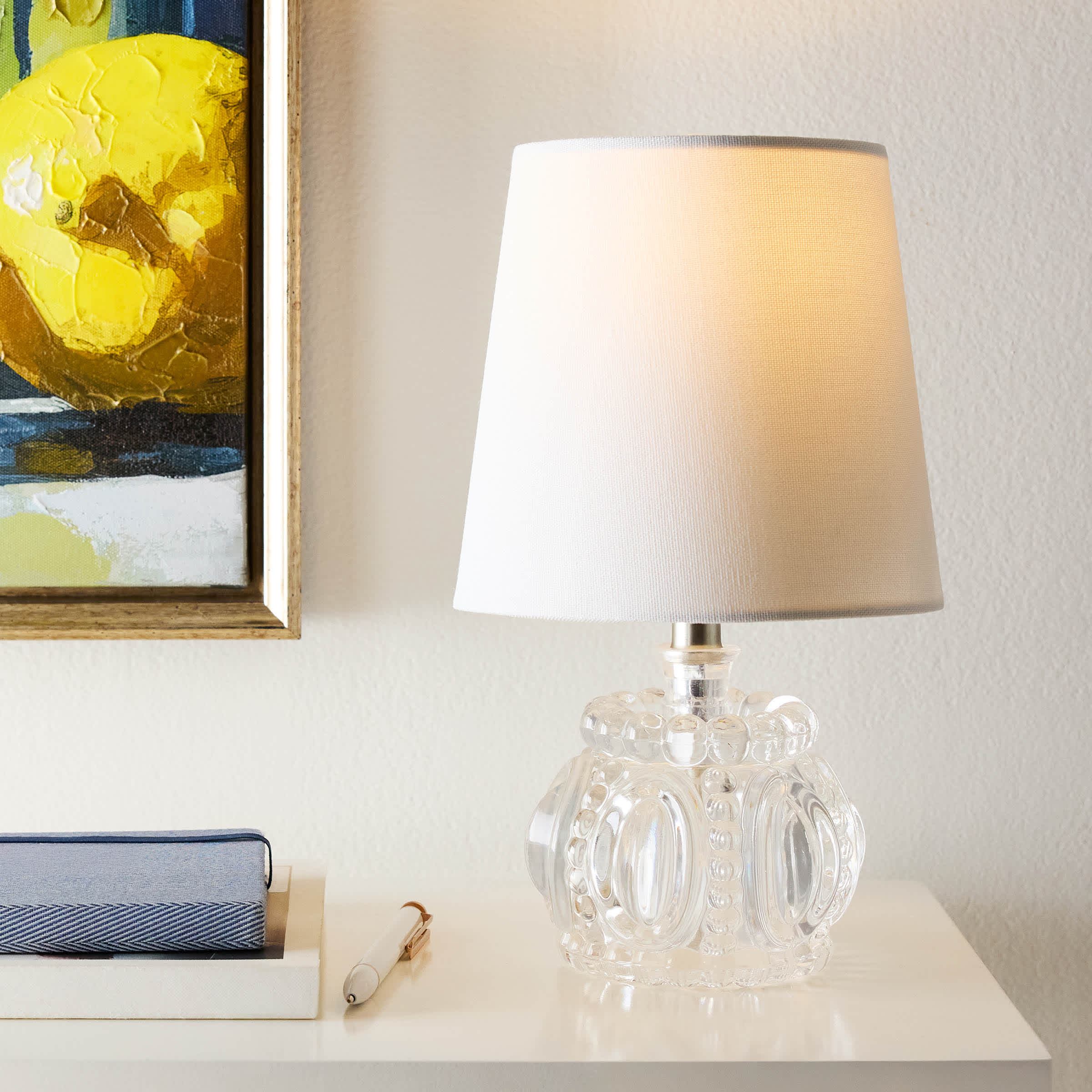 Providence Clear Glass Spindle Mini Table Lamp with Shade, 13"