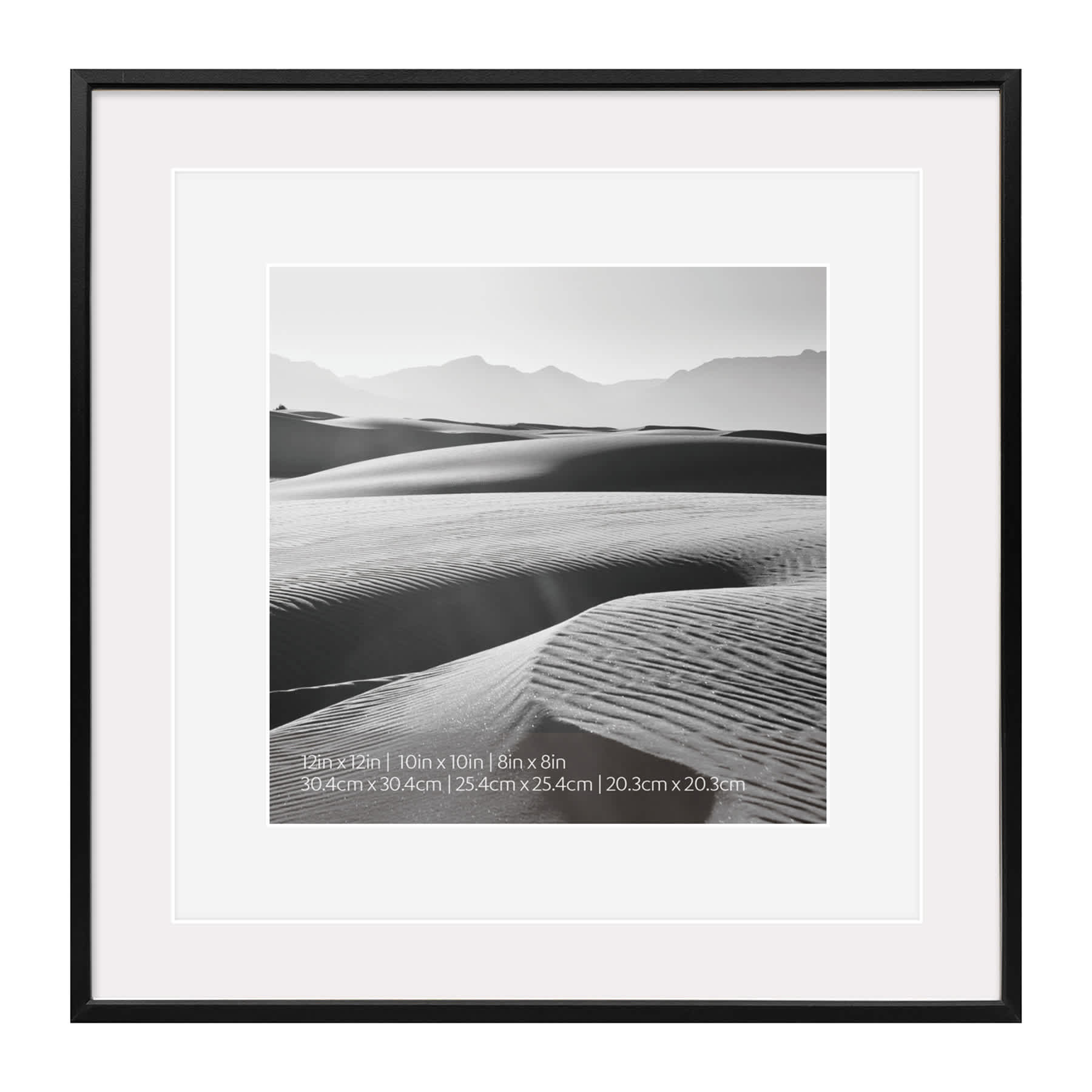 12x12 Black Thin Matted to 10x10 & 8x8 Wall Frame