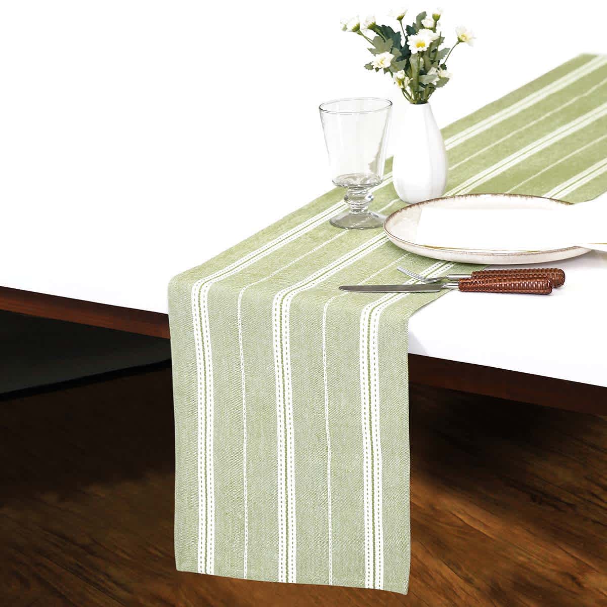 14X72 Green With Ivory Stripes Runner