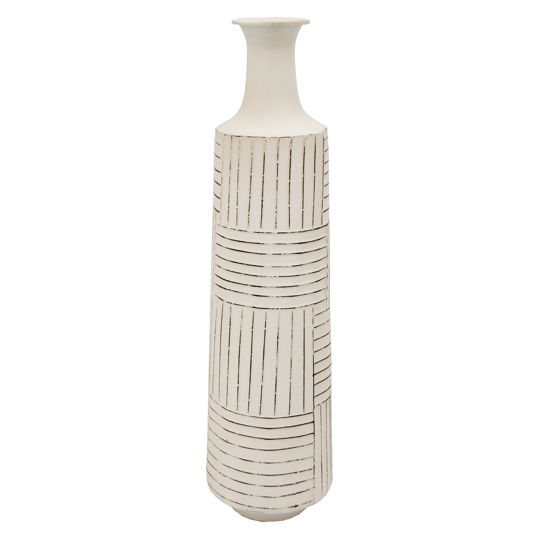 Distressed White Metal Vase, 25"
