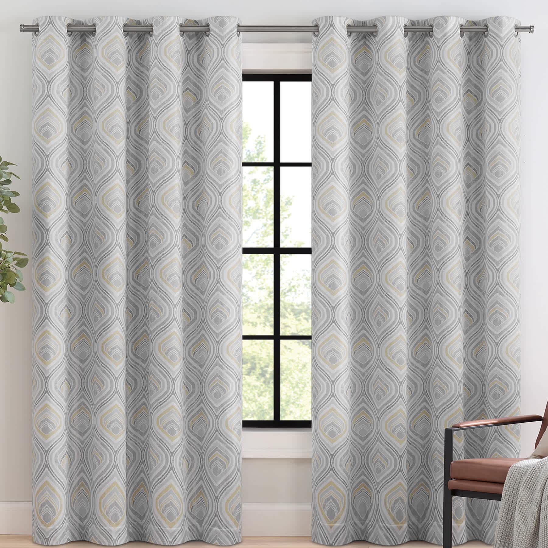 Yellow & Grey Eclipse Kaver Blackout Single Curtain Panel, 84"