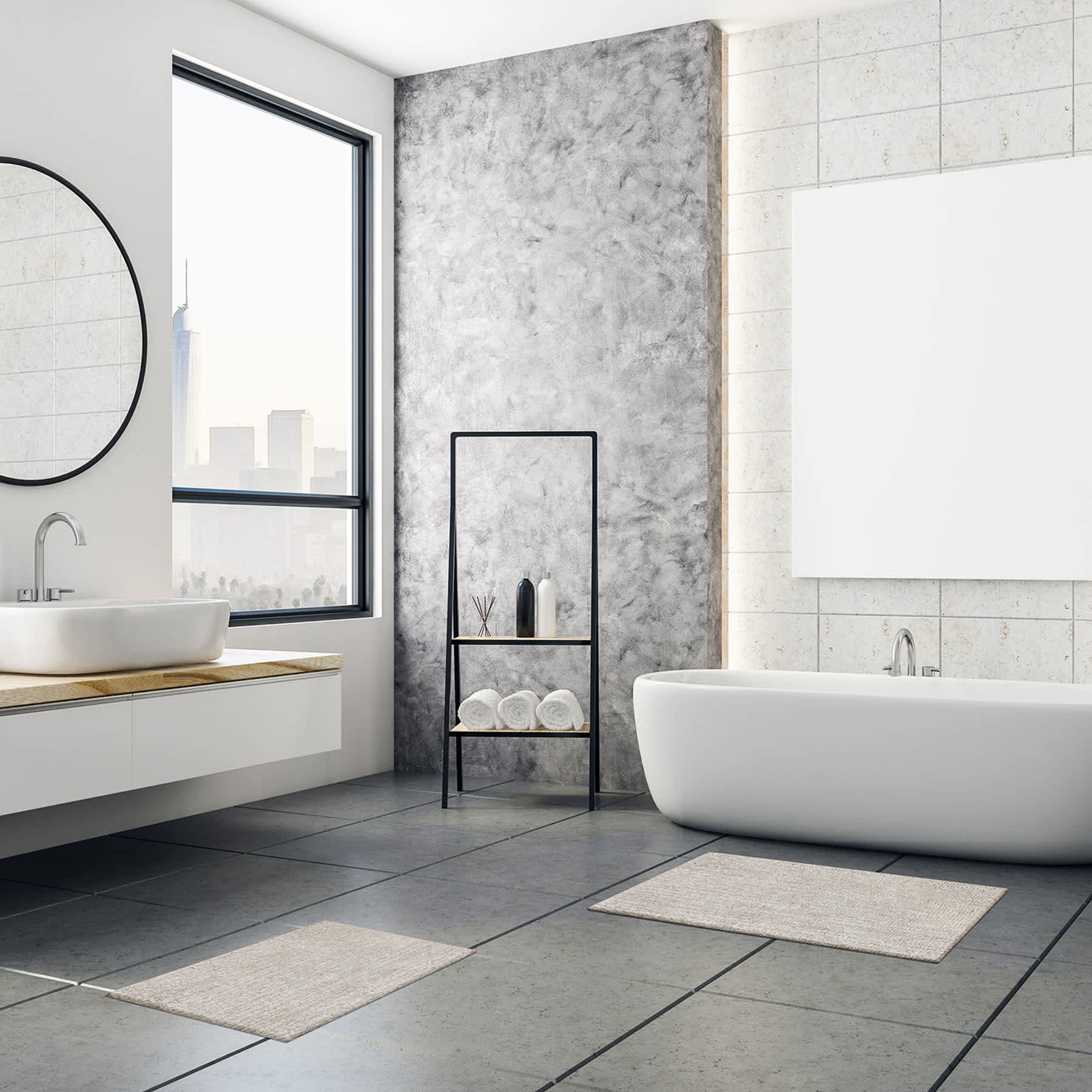 2-Piece Natural & White Tufted Bath Rug Set