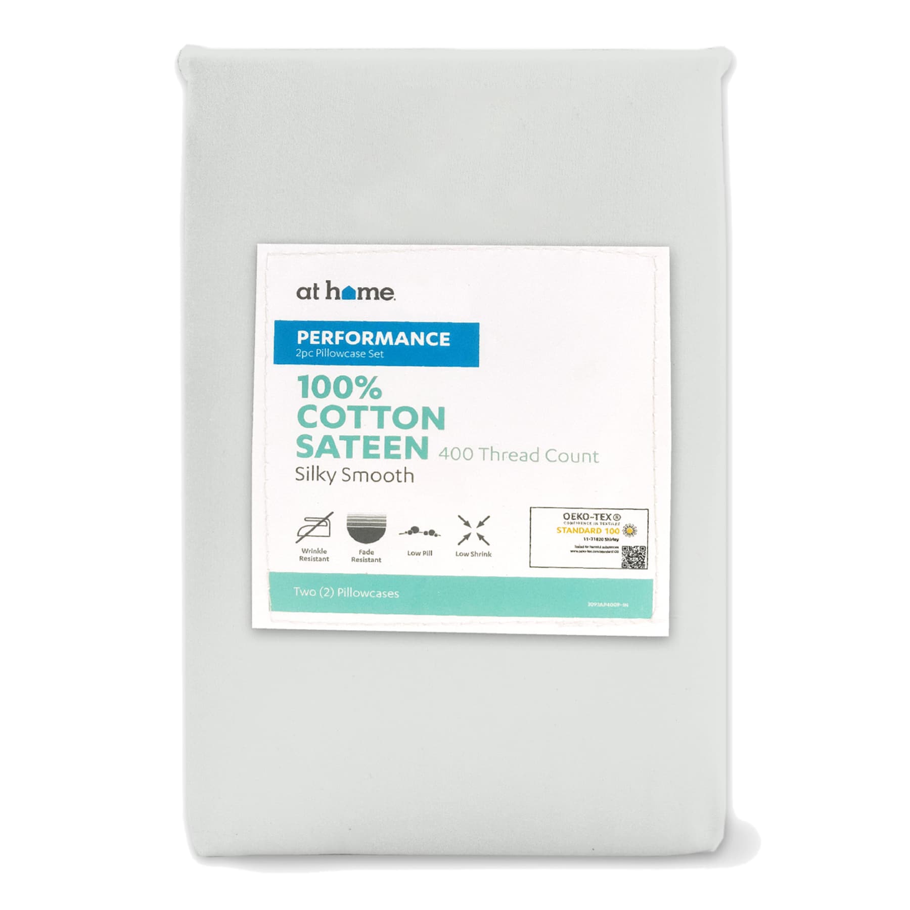 2-Piece Grey 400 Thread Count Cotton Performance Pillowcase Set, Standard