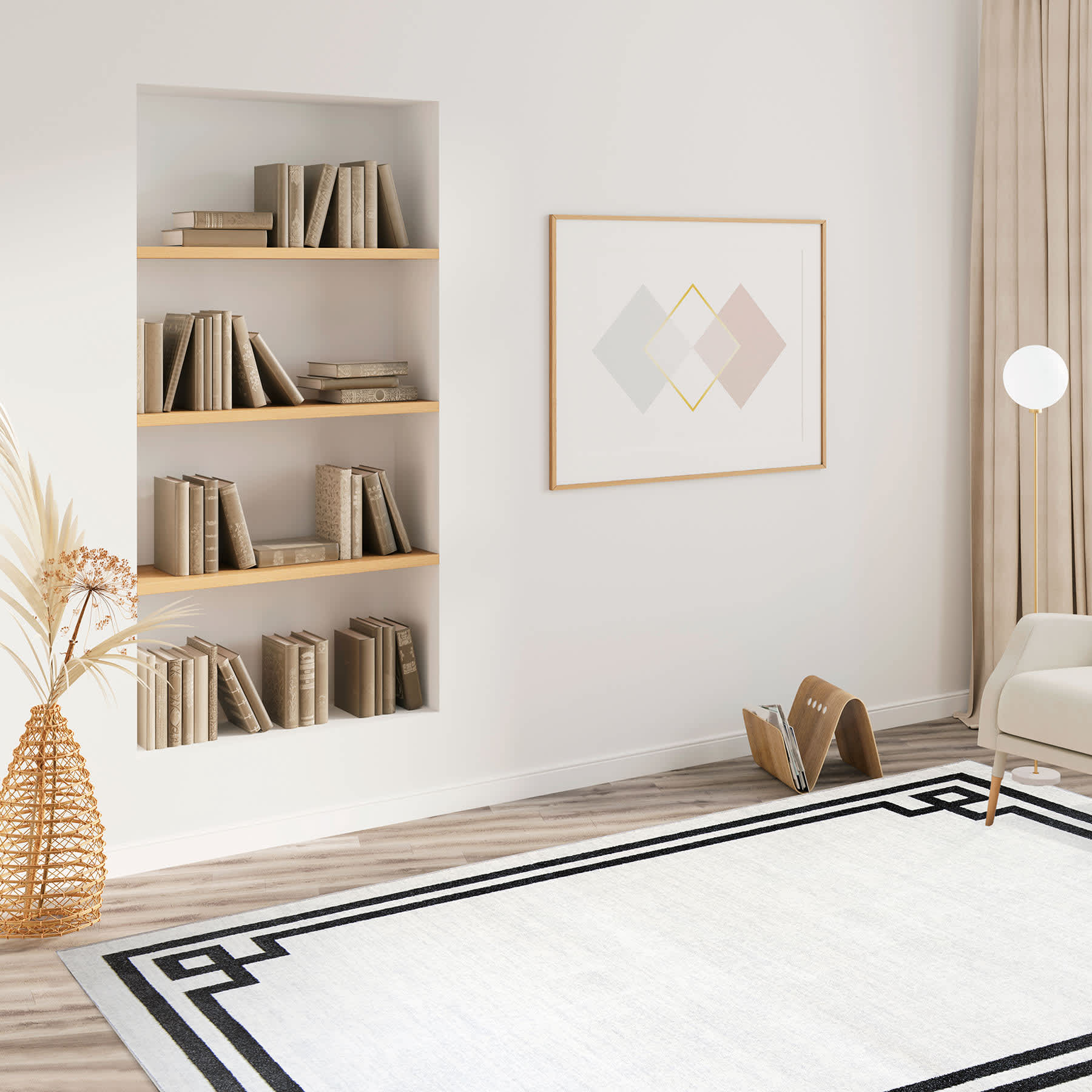 (B838) Providence Verona Ivory Key Border Area Rug, 5x7