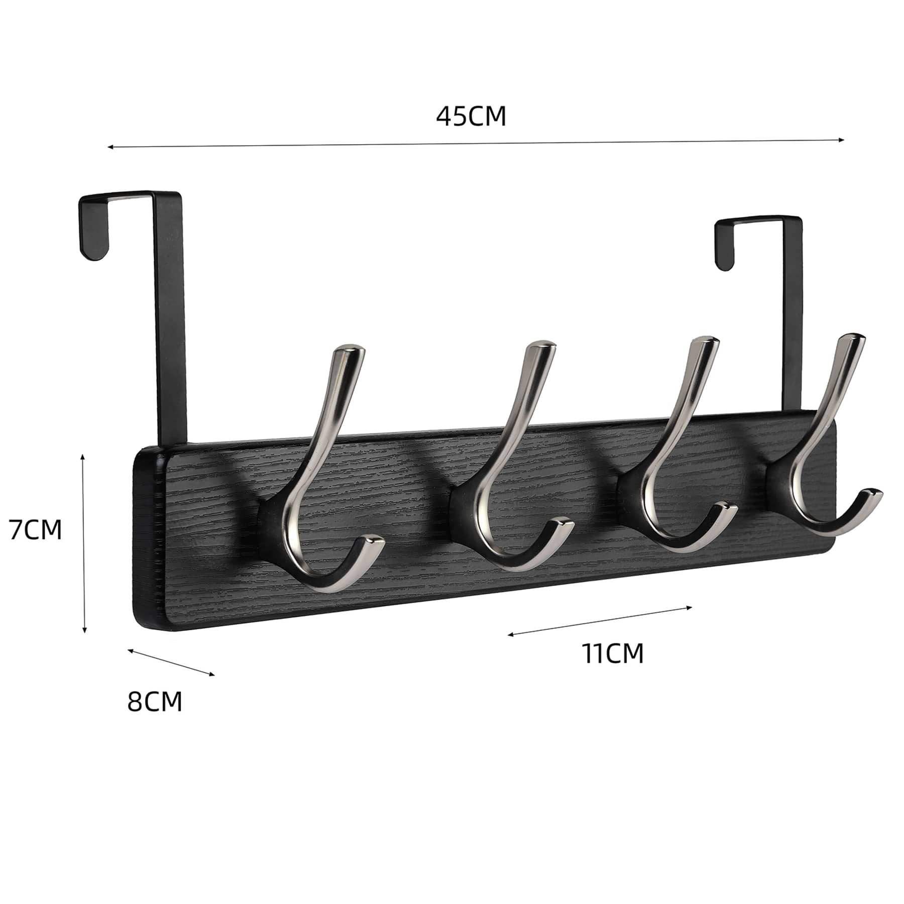 4-Hook Brushed Nickel Over the Door, Black