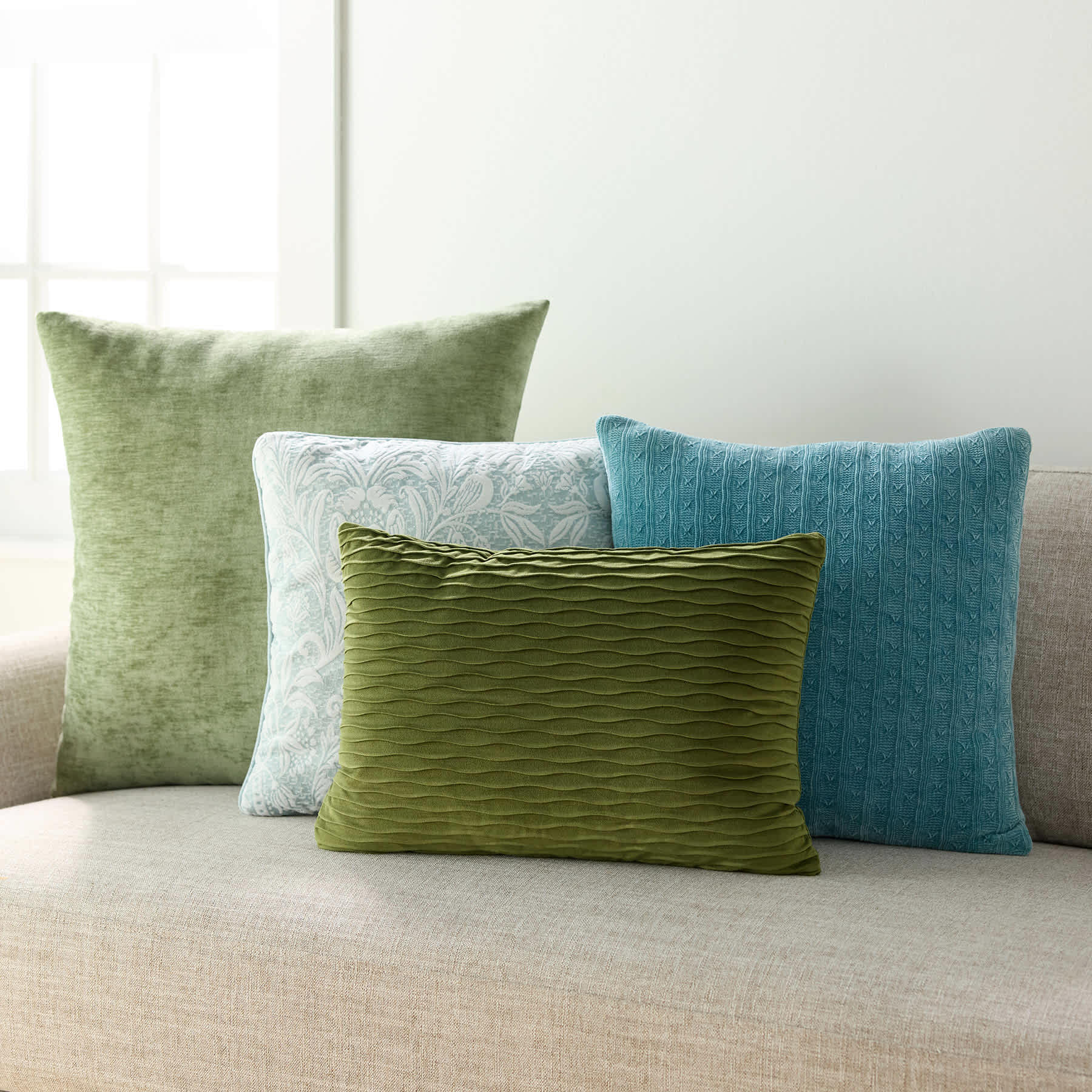 Aqua Floral Damask Throw Pillow, 18"