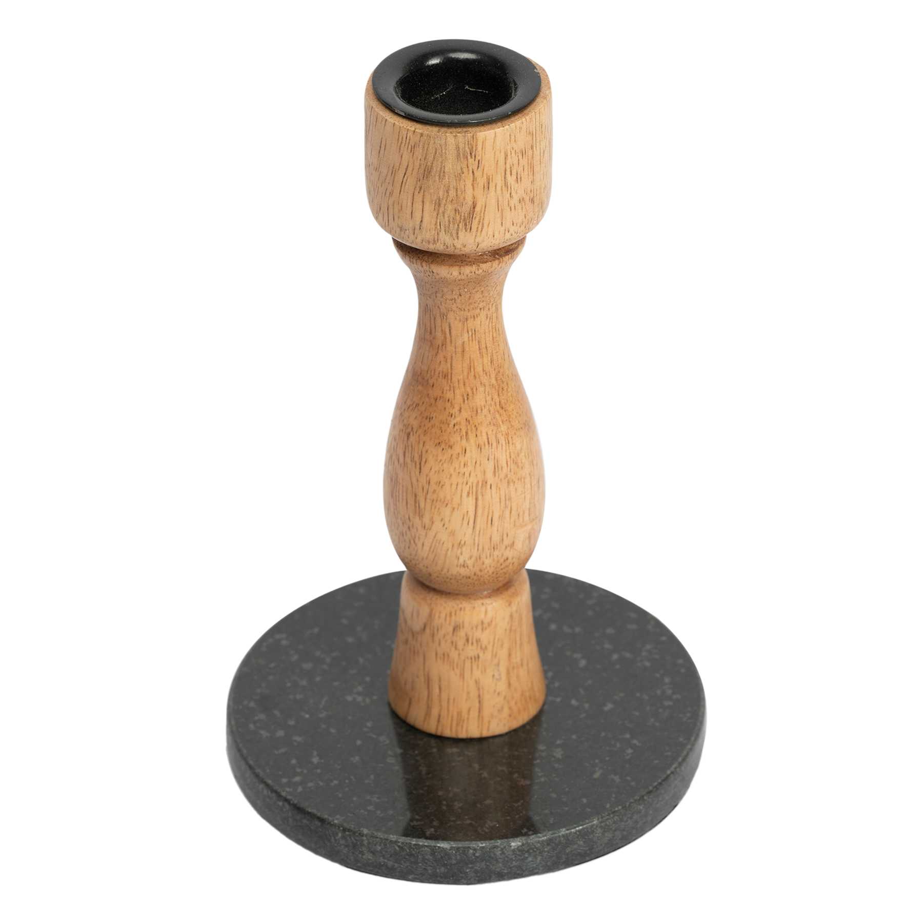 Wooden Taper Candle Holder with Marble Base, 6"