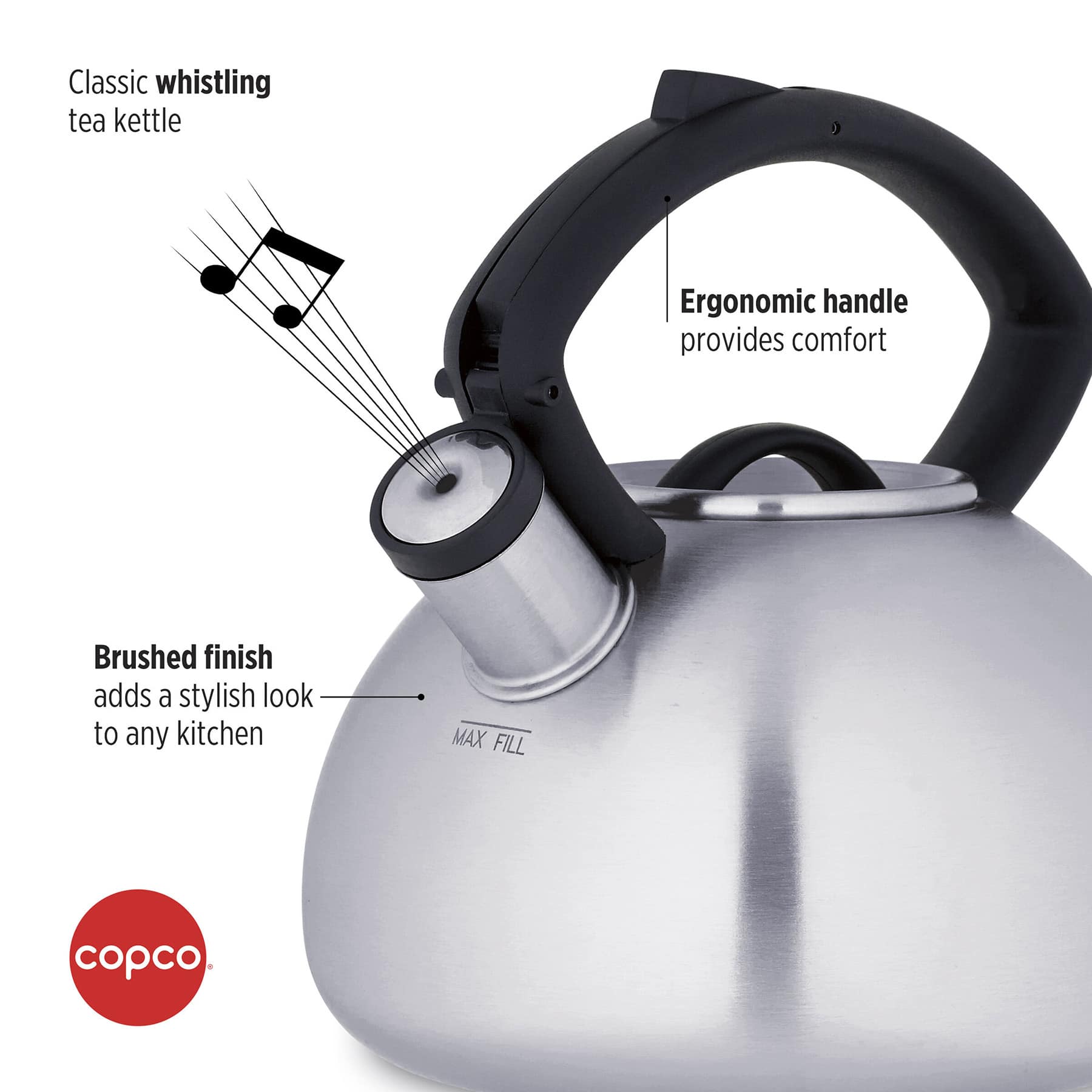 Copco Valencia Silver Stainless Steel Tea Kettle, 2.3qt