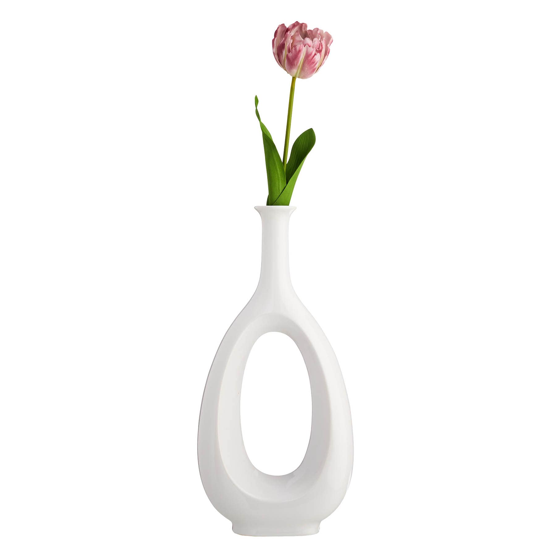 Laila Ali Open White Ceramic Vase, 19"