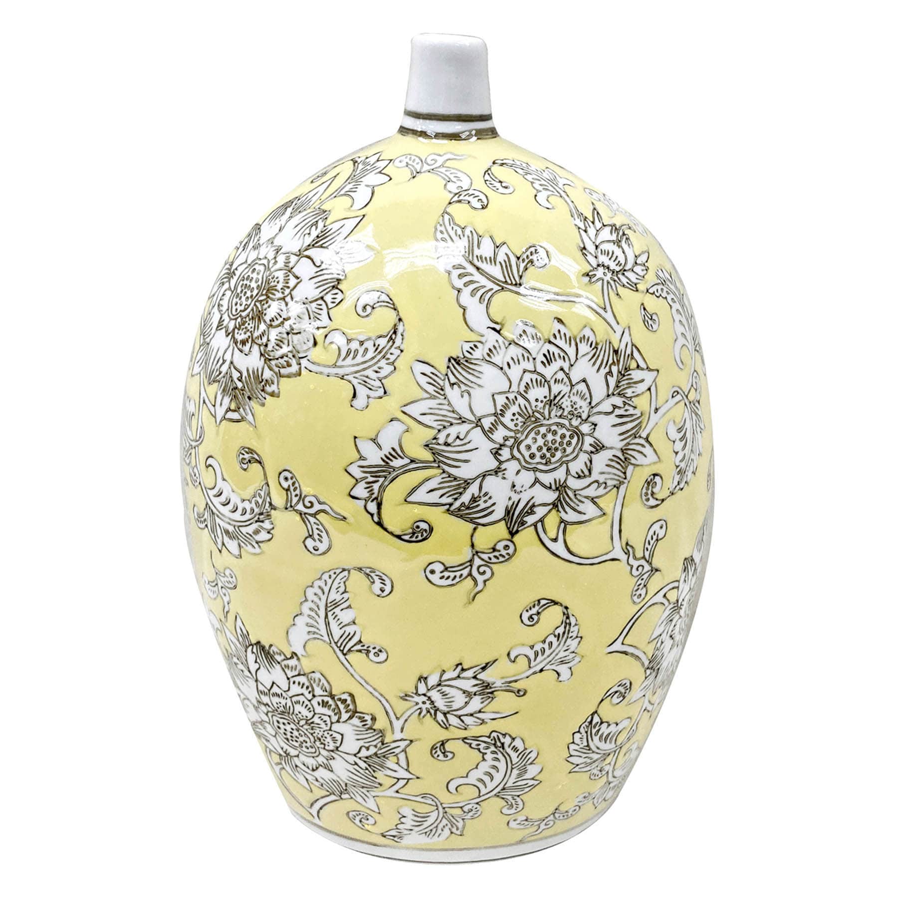 Yellow Floral Ceramic Vase, 12"