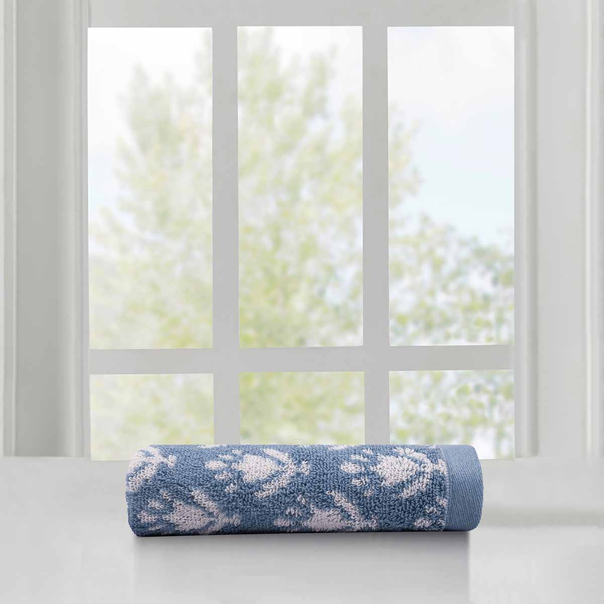Honeybloom Plush Performance Blue Patterned Hand Towel, 16x28