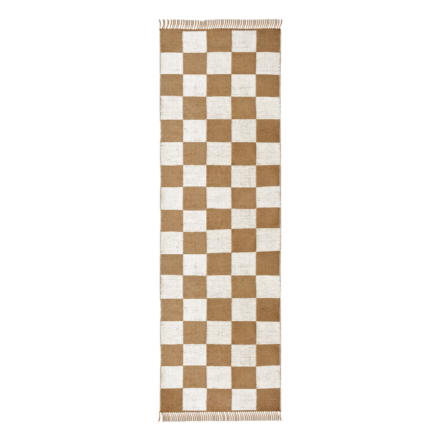 (B871) Honeybloom Brown & Natural Checkered Jute Runner, 2x7