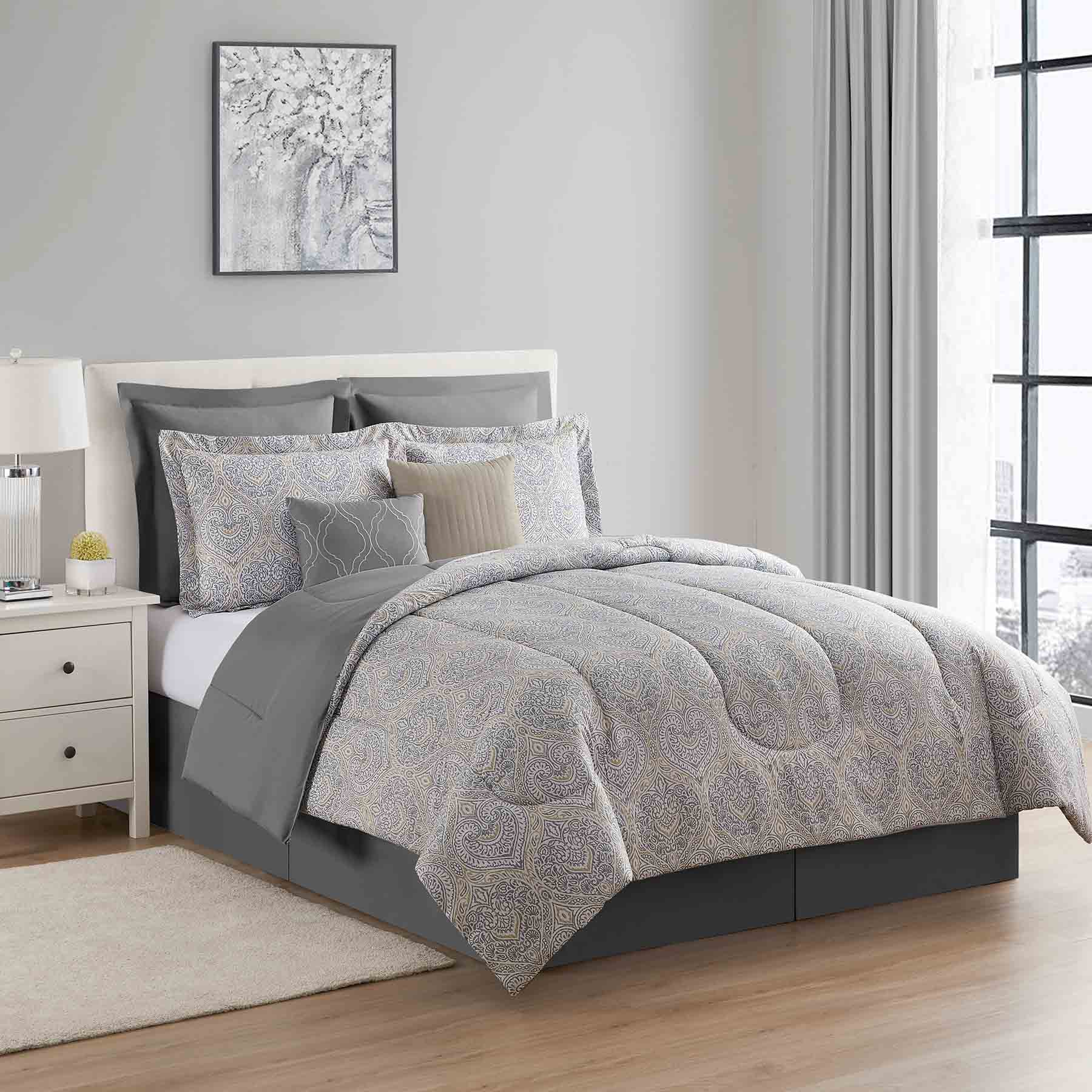 8-Piece Quinn Grey Essential Comforter Set, King