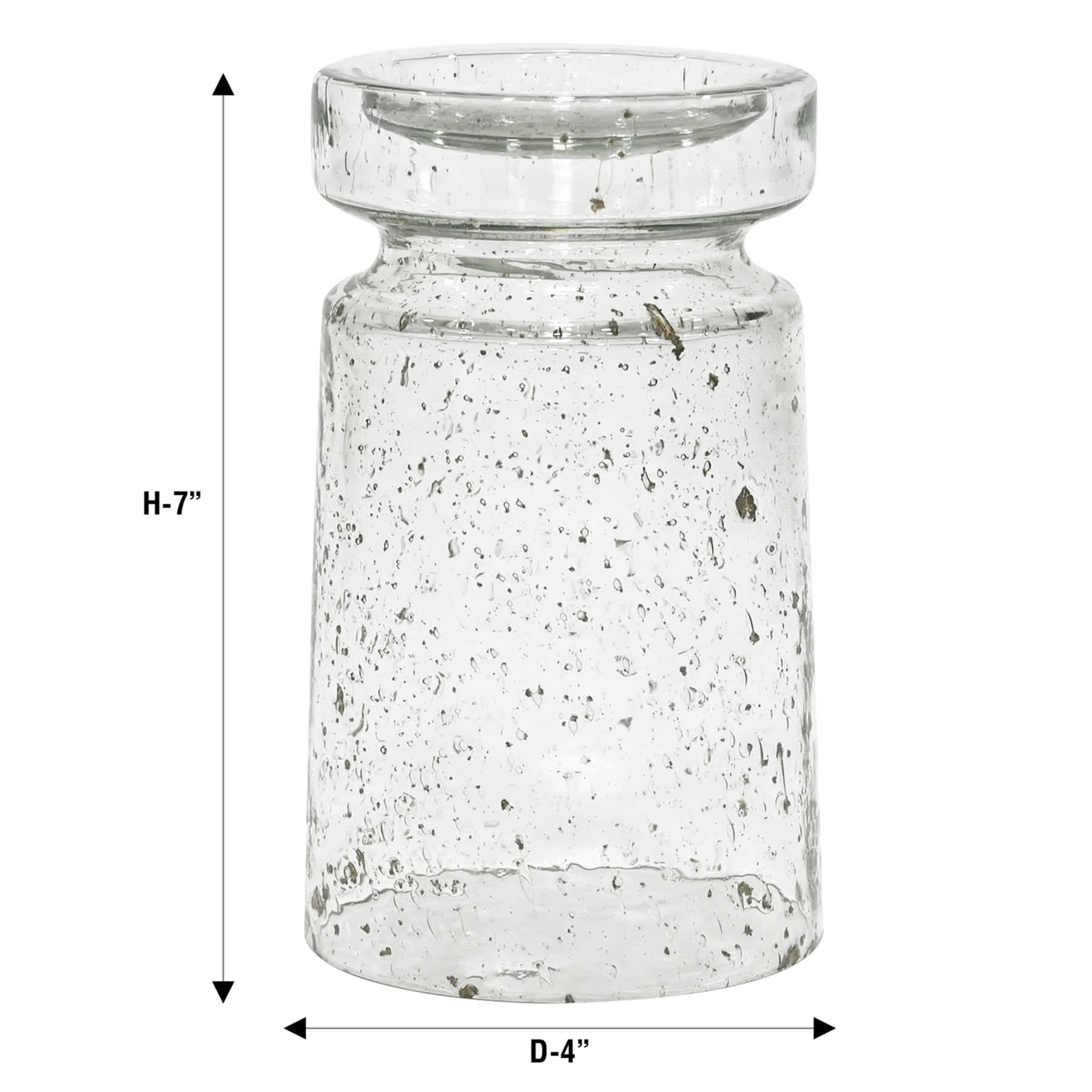 Clear Seeded Glass Pillar Candle Holder, 7"