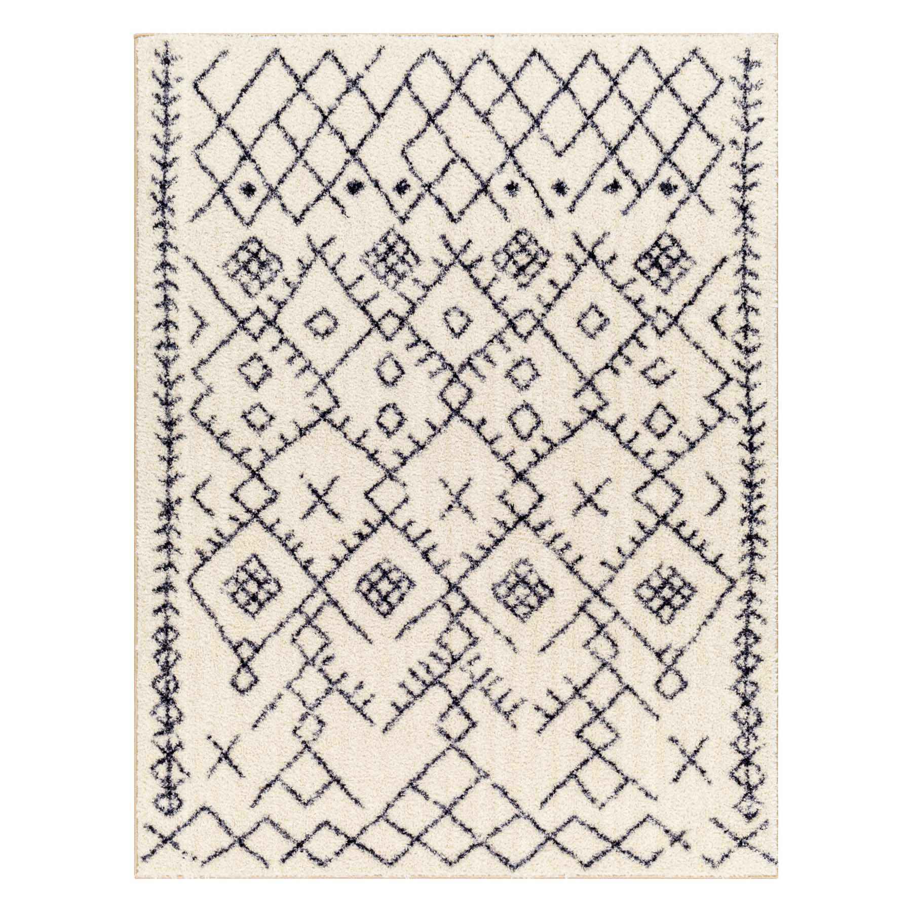 (B880) Lykke Black & White High-Pile Washable Area Rug, 5x7