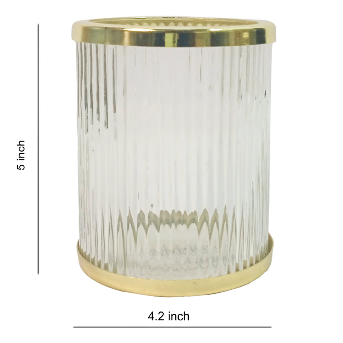 Ribbed Glass Hurricane with Gold Rim, 5"