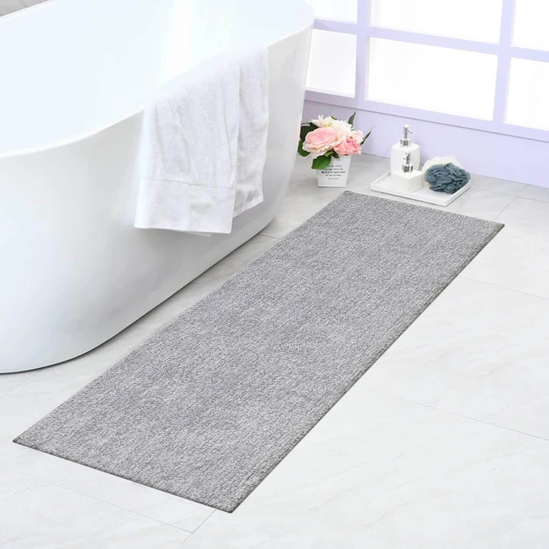 Striped Light Grey And White Bath Runner 22X60