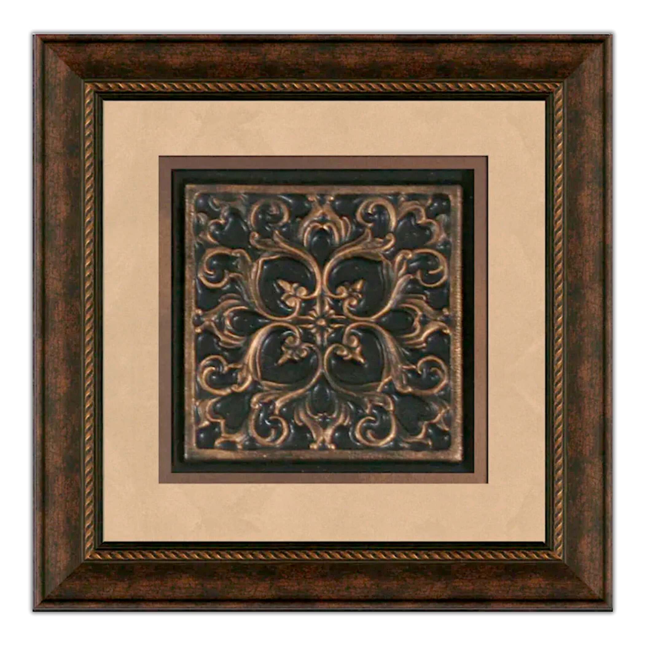 Glass Framed Medallion Wall Decor, 16"
